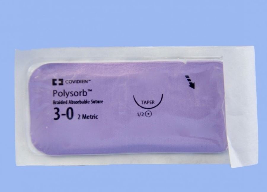 Medtronic Polysorb Absorbable Suture, 3-0, 30", GS-21 Taper Point 1/2 Circle Needle 37mm, Coated, Undyed, 36/Case