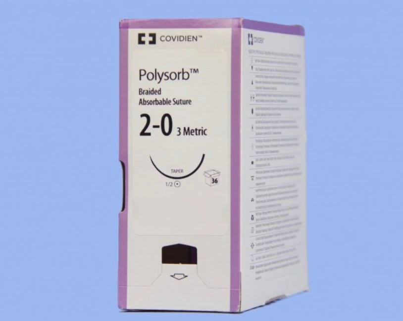 Medtronic Polysorb Absorbable Suture, 2-0, 30", GS-23 Taper Point 1/2 Circle Needle 22mm, Coated Violet, 36/Case