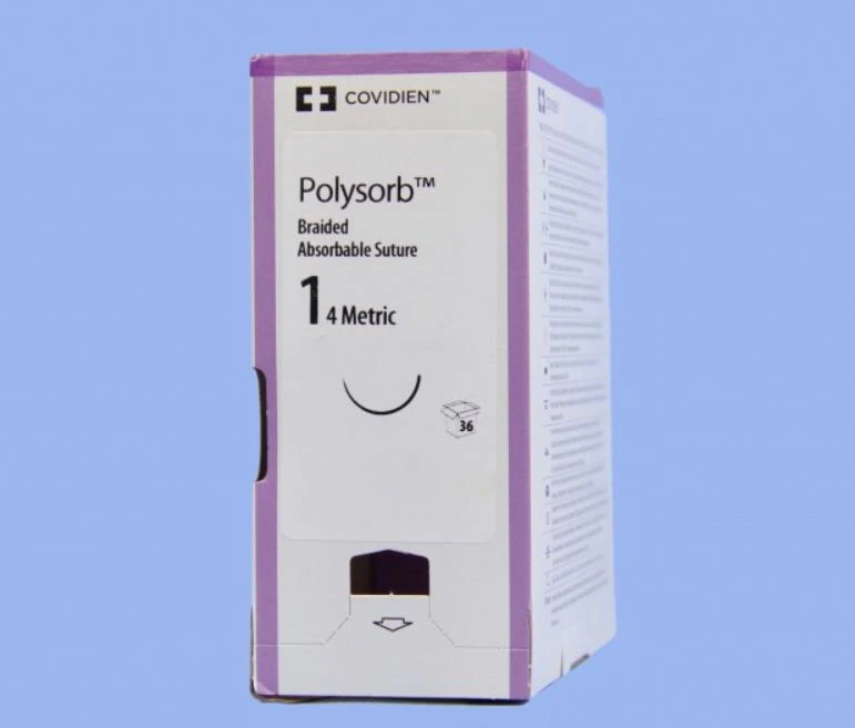 Medtronic Polysorb Absorbable Suture, Size 1, 36" Polyester Braid, GS-25 Taper Point 1/2 Circle Needle 48mm, Coated Violet, 36/Cr