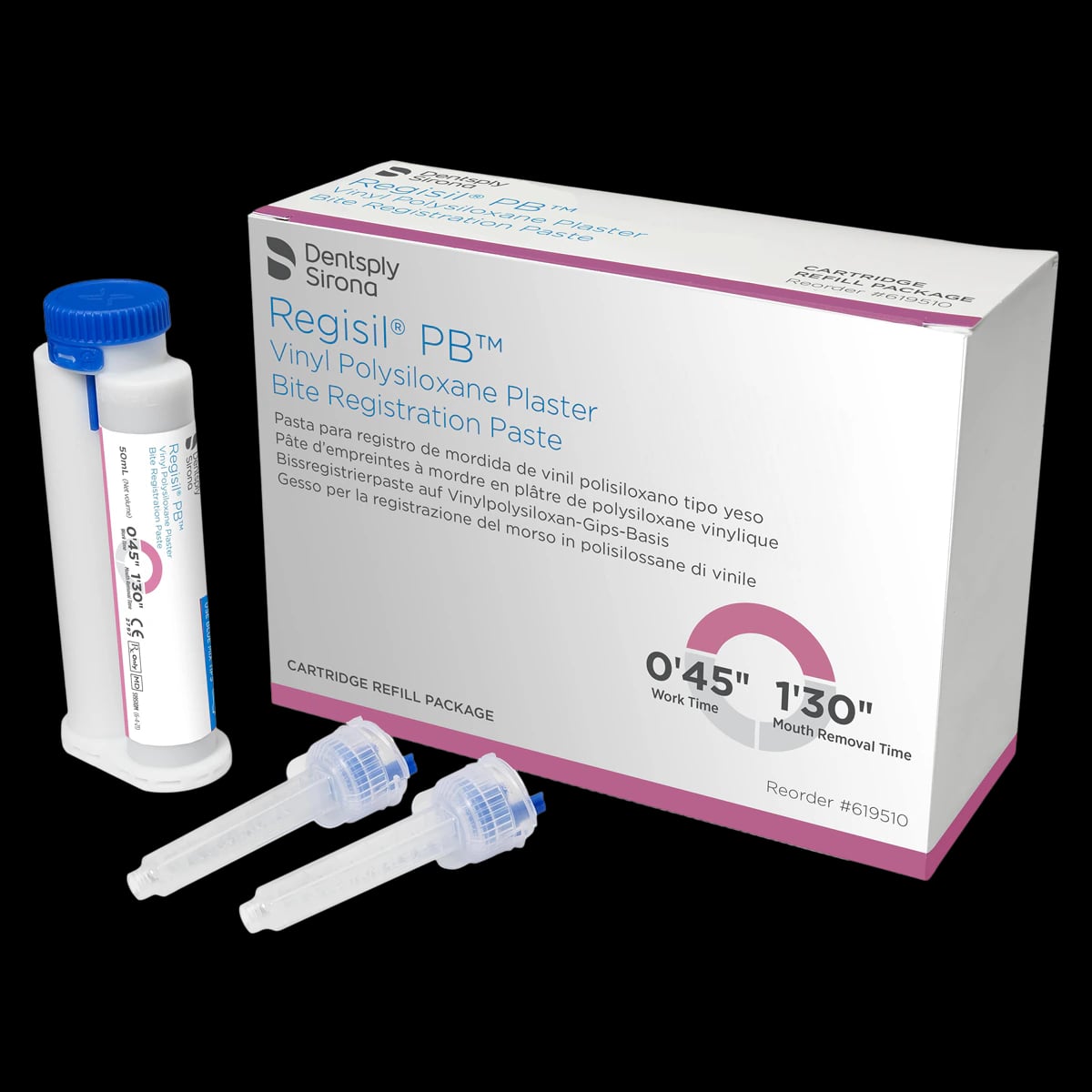 Regisil PB Vinyl Polysiloxane Plaster Bite Registration Material, 50 ml Cartridge Refill, Pink, 4/Pk, 619510