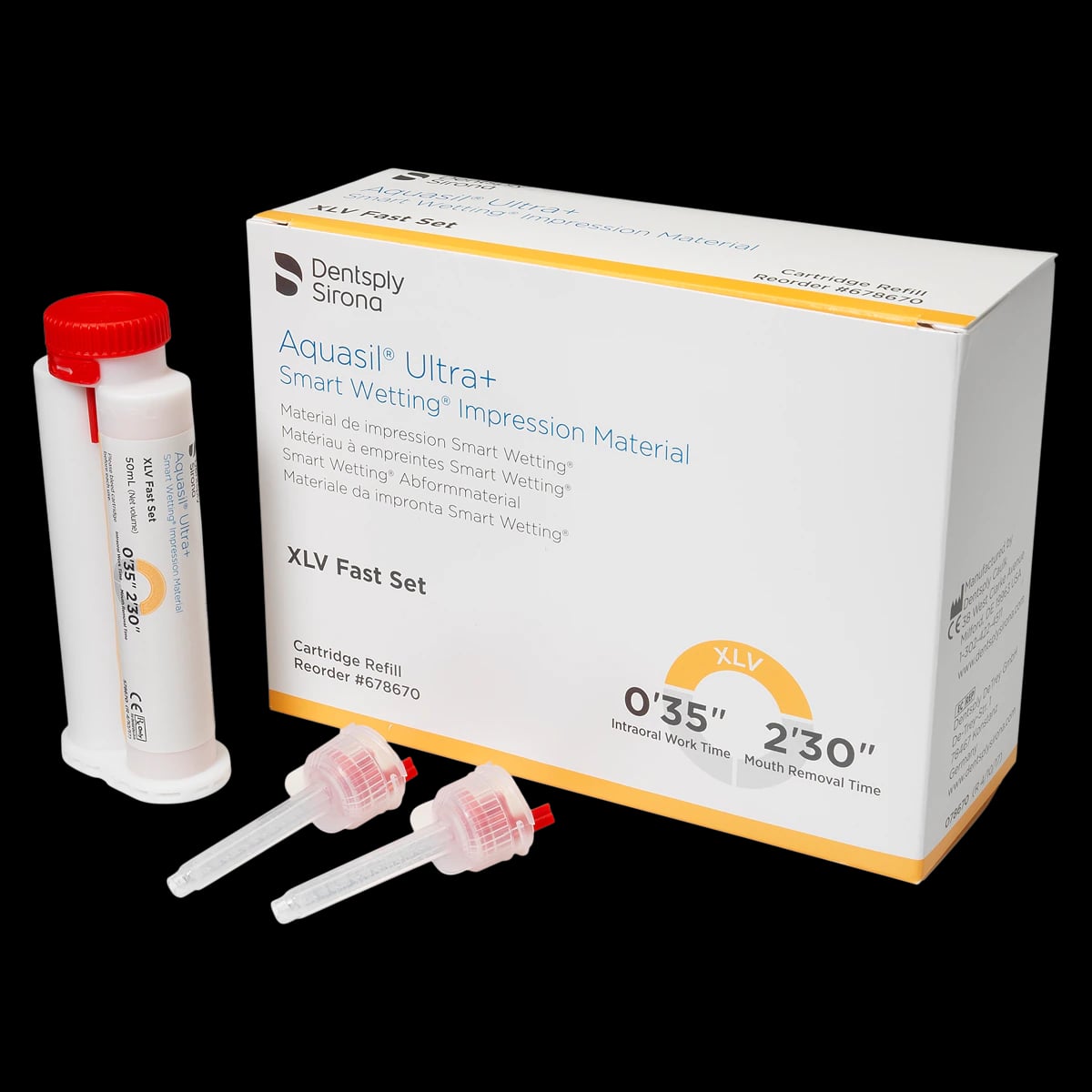 Aquasil Ultra+ Smart Wetting VPS Impression Material, Xtra Light Body, Fast Set, 50 ml Cartridge Refill Pack, Mint, Orange, 4/Pk, 678670