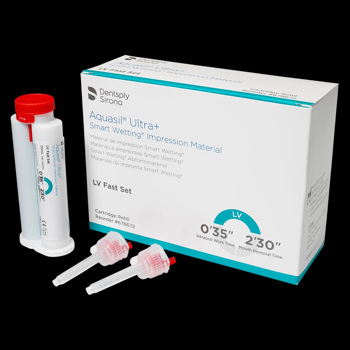 Aquasil Ultra+ Smart Wetting VPS Impression Material, Light Body (LV), Fast Set, 50 ml Cartridge Refill, Mint, Teal, 4/Pk, 678672