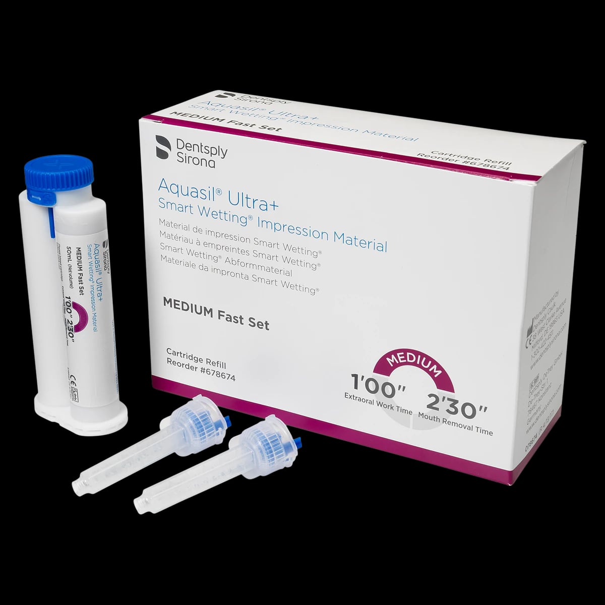 Aquasil Ultra+ Smart Wetting VPS Impression Material, Cartridge Refill Pack, Medium Body, Fast Set, 50 ml, Mint, Purple, 4/Pk, 678674