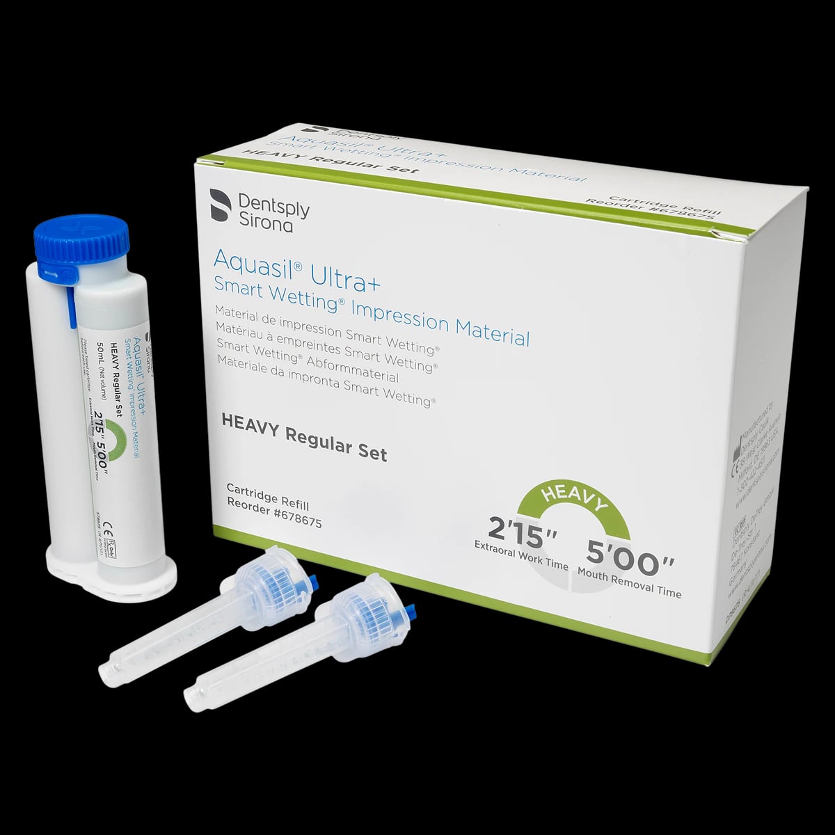 Aquasil Ultra+ Smart Wetting VPS Impression Material, Heavy Body, Regular Set, Light Green, Mint, 50 mL Cartridge Refill, 4/Pk, 678675