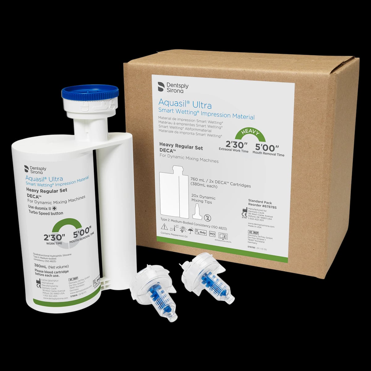 Aquasil Ultra DECA Smart Wetting VPS Impression Material, Heavy Body, Regular Set, Standard Pack (2 x 380 ml Cartridges, 20 Mixing Tips, 1 Bayonet Ring), 678786