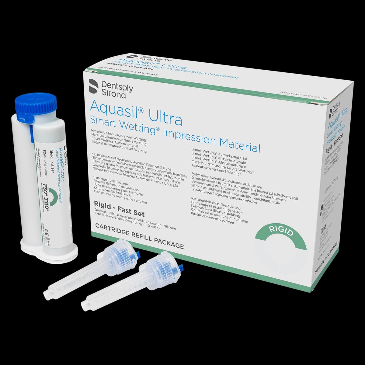 Aquasil Ultra Smart Wetting Impression Material, Rigid Fast Set, 50 ml Cartridge Refill, Light Green, Mint, 4/Pk, 678778