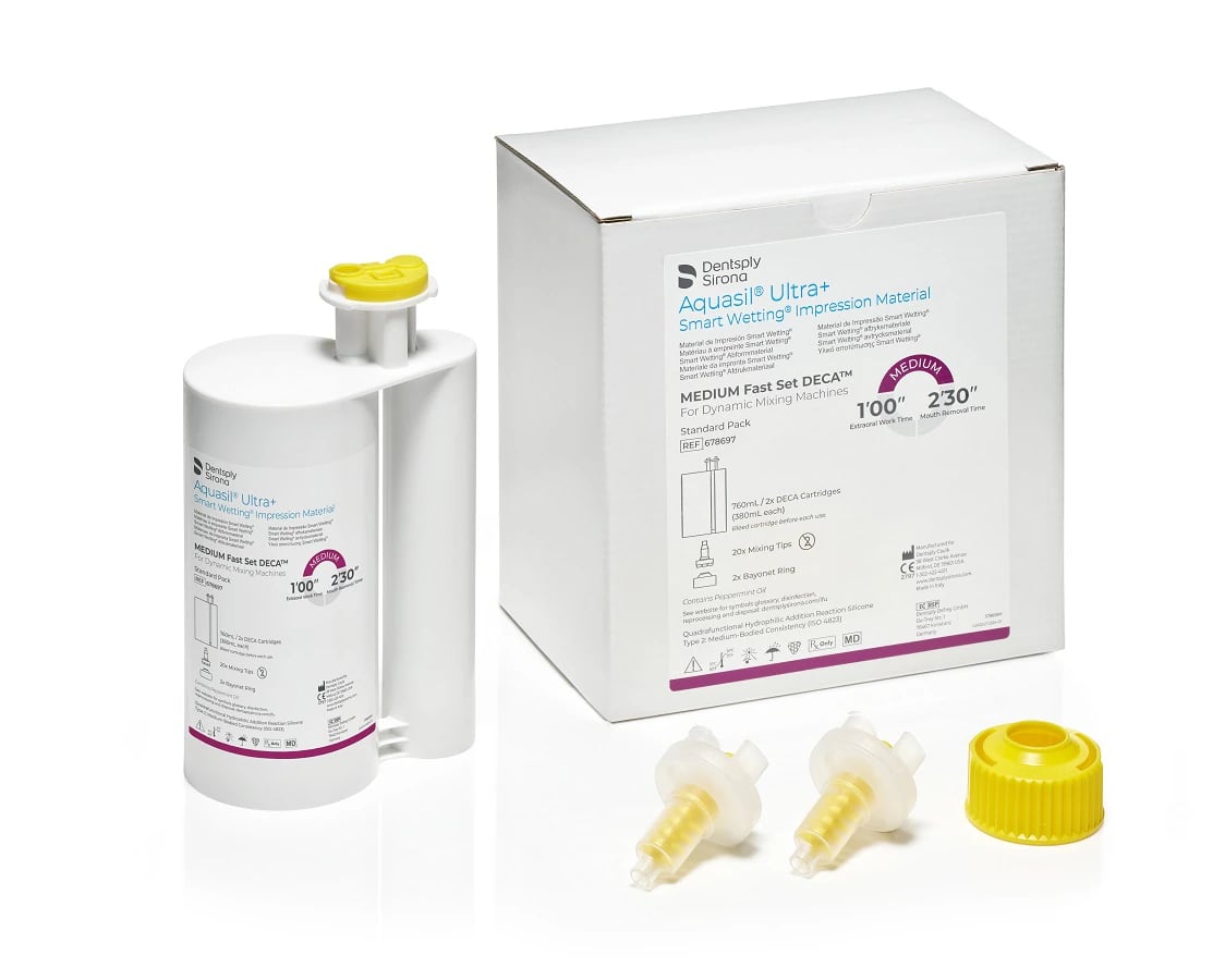 Aquasil Ultra+ DECA Smart Wetting VPS Impression Material, Cartridge Refill, Medium Body, Fast Set, Mint, Purple, 380 ml, 2/Pk, 678697