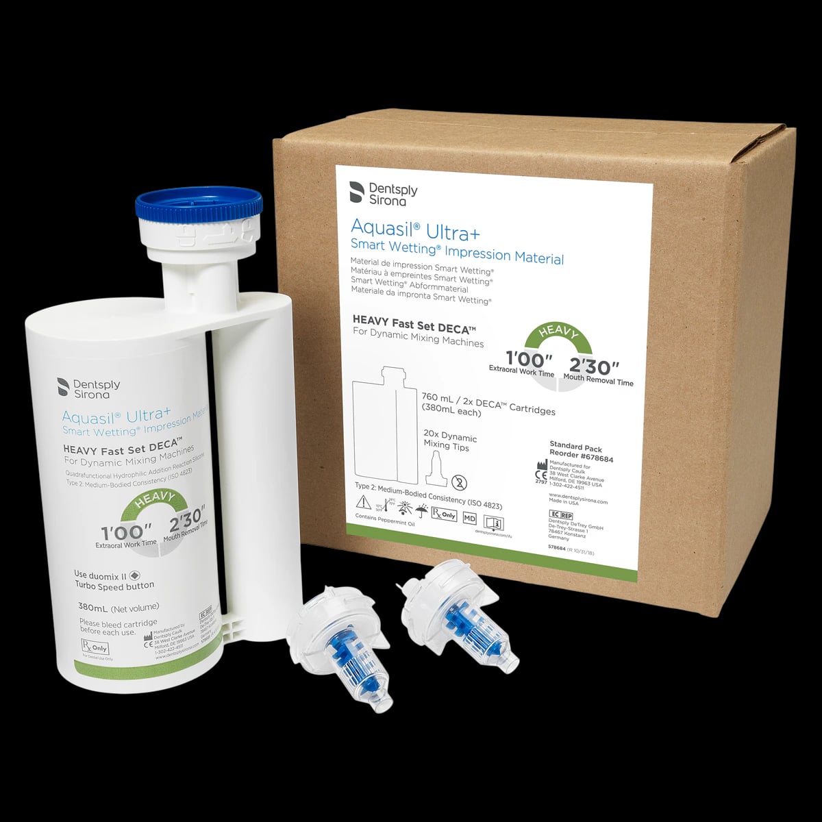 Aquasil Ultra+ DECA Smart Wetting VPS Impression Material, Heavy Body, Fast Set, Light Green, Mint, 2 x 380 ml Cartridges, Standard Pack, 678684