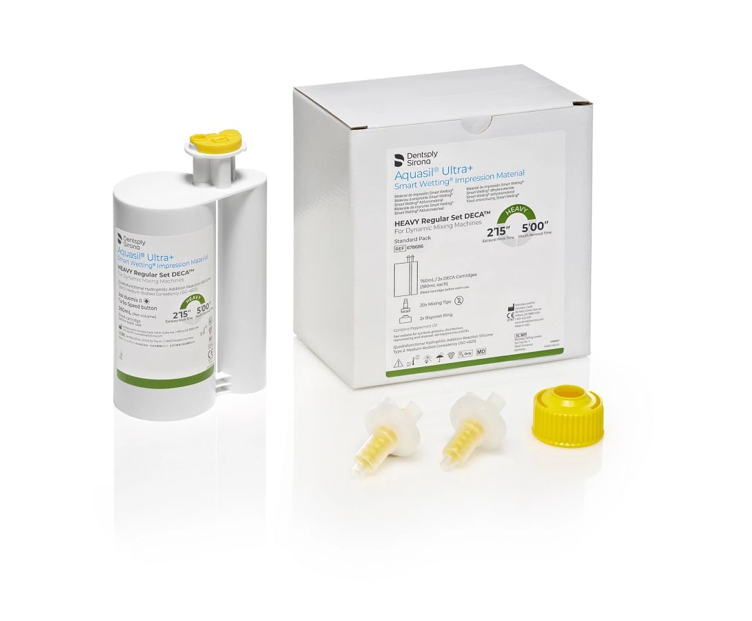 Aquasil Ultra+ Smart Wetting Impression Material, Heavy Body, Regular Set, Light Green, Mint, 2 x 380 mL DECA Cartridges, 678686