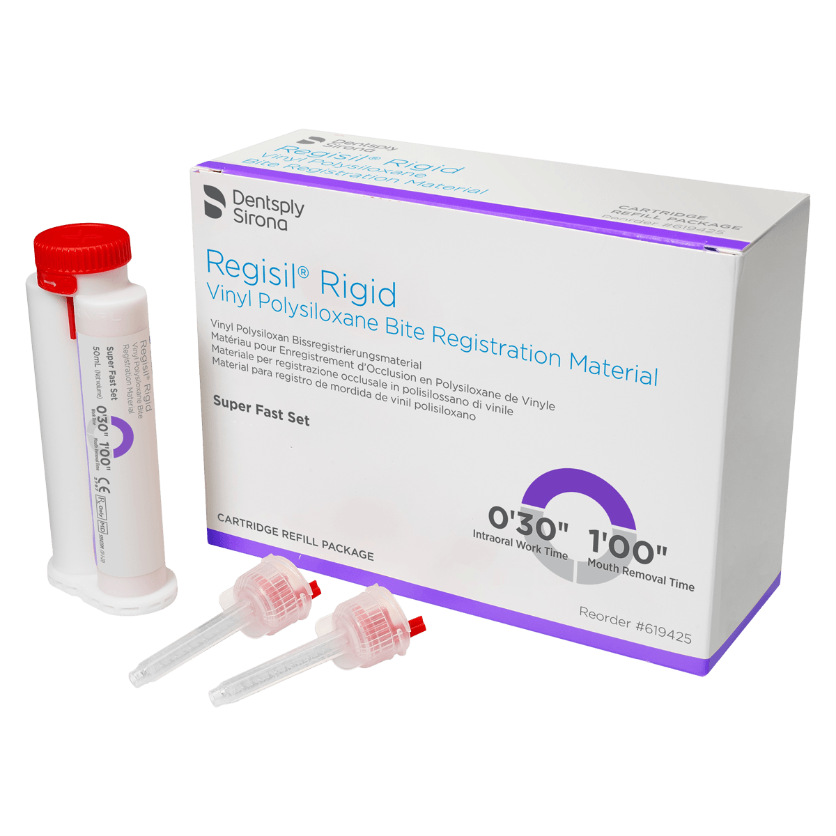 Regisil Rigid VPS Bite Registration Material, Super Fast Set, 50 mL Cartridge Refill, Purple, 4/Box, 619425