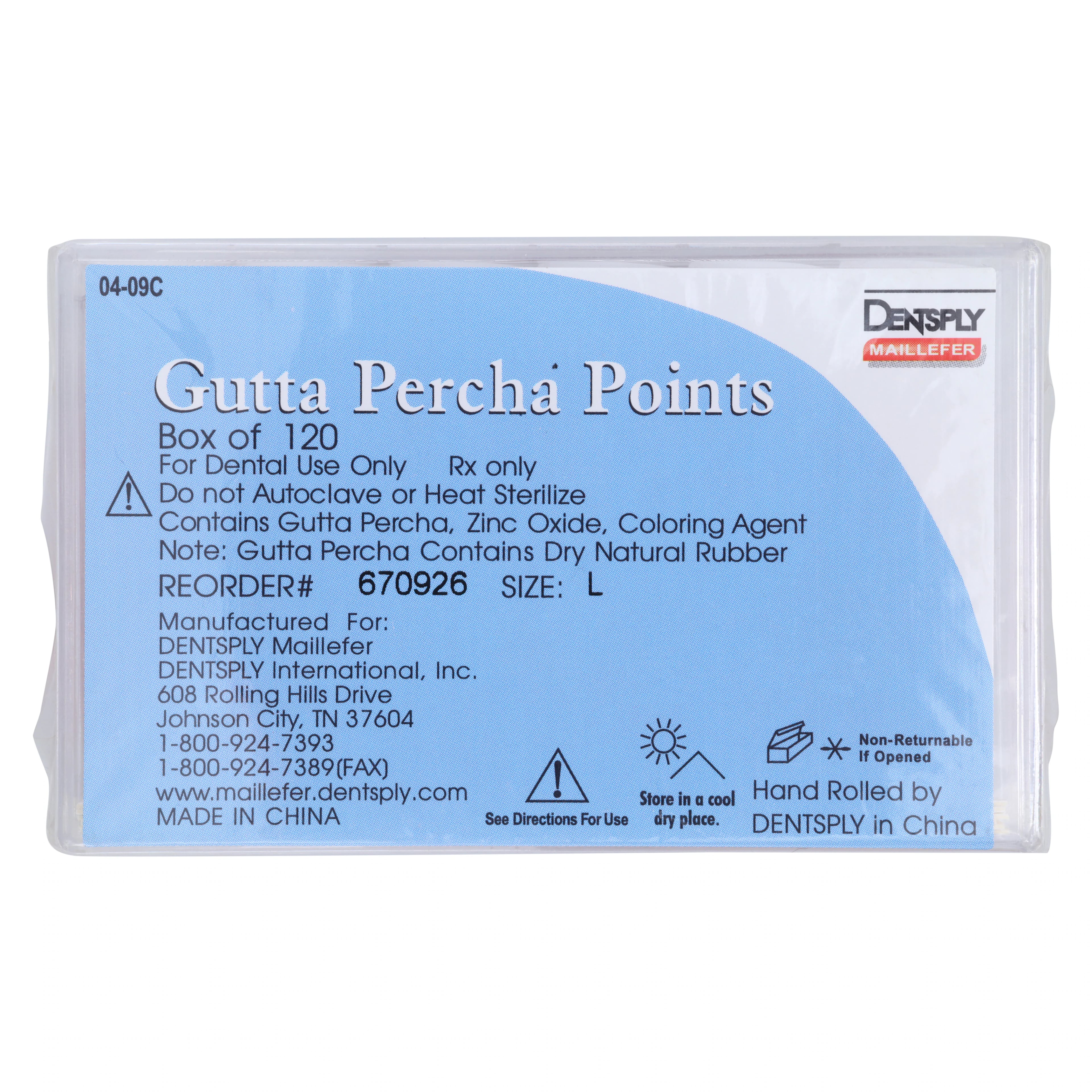 Dentsply Maillefer Gutta Percha Points, Large Accessory Size, .02 Taper, 28mm, 120/Bx (6 Vials of 20), 670926
