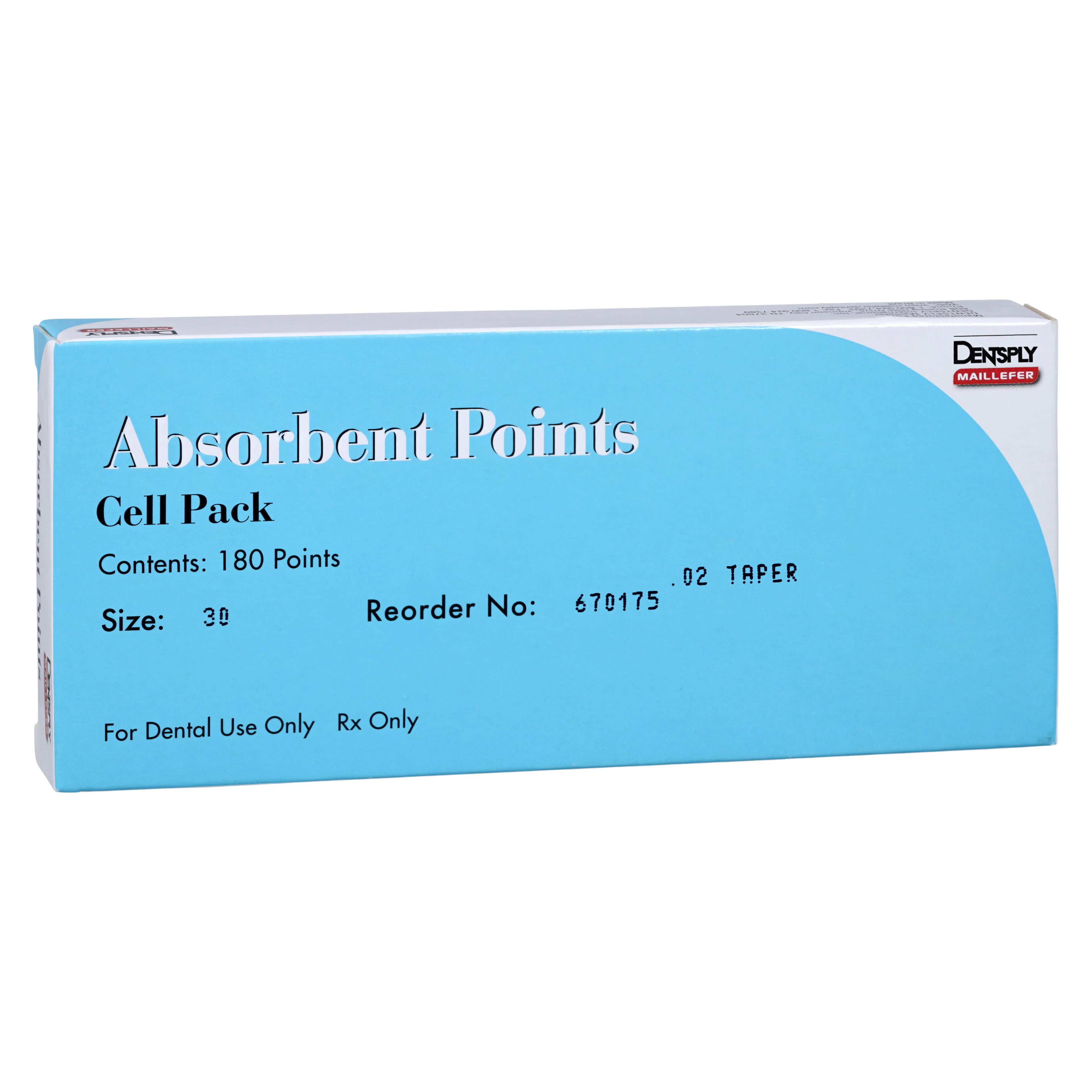 Dentsply Maillefer Absorbent Paper Points, Hand Rolled, ISO Size #30, Taper 0.02, Sterile, Cell Pack, 180/Box, 670175
