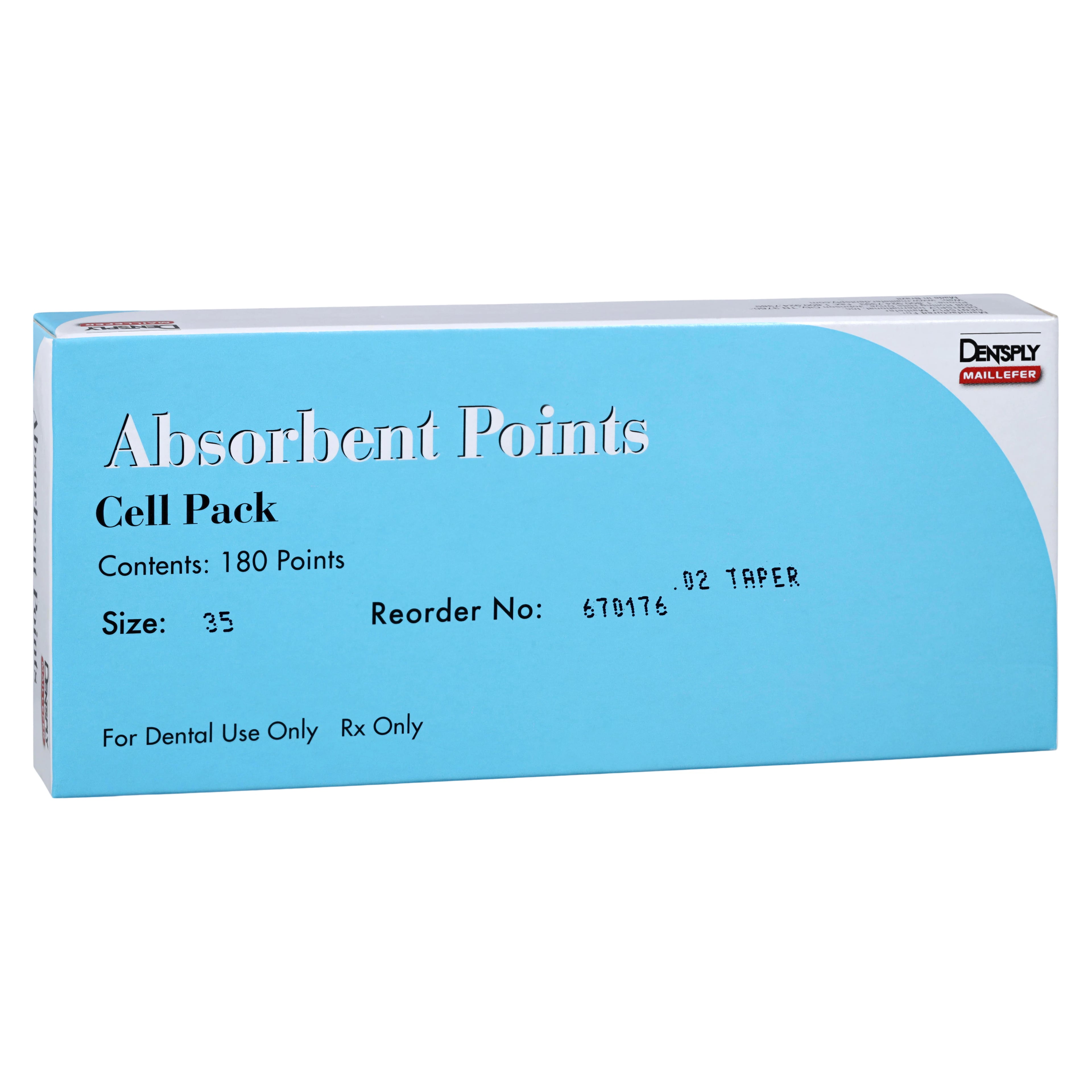Dentsply Maillefer Absorbent Paper Points, ISO #35, 0.02 Taper, Hand-Rolled, Sterile, Cell Pack of 180, 670176