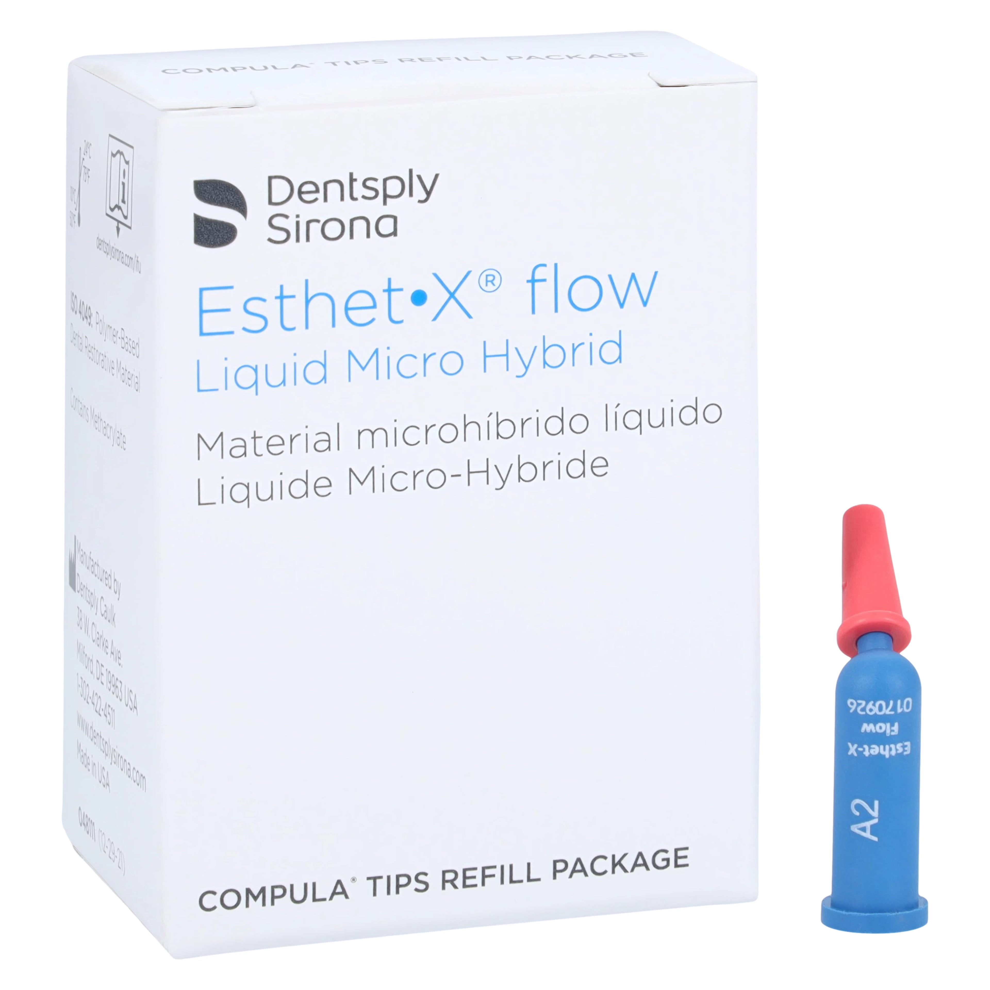 Esthet-X Flow Liquid Micro Hybrid Restorative, Shade A2, 0.25 g Compula Tips Refill, 20/Box, 648111