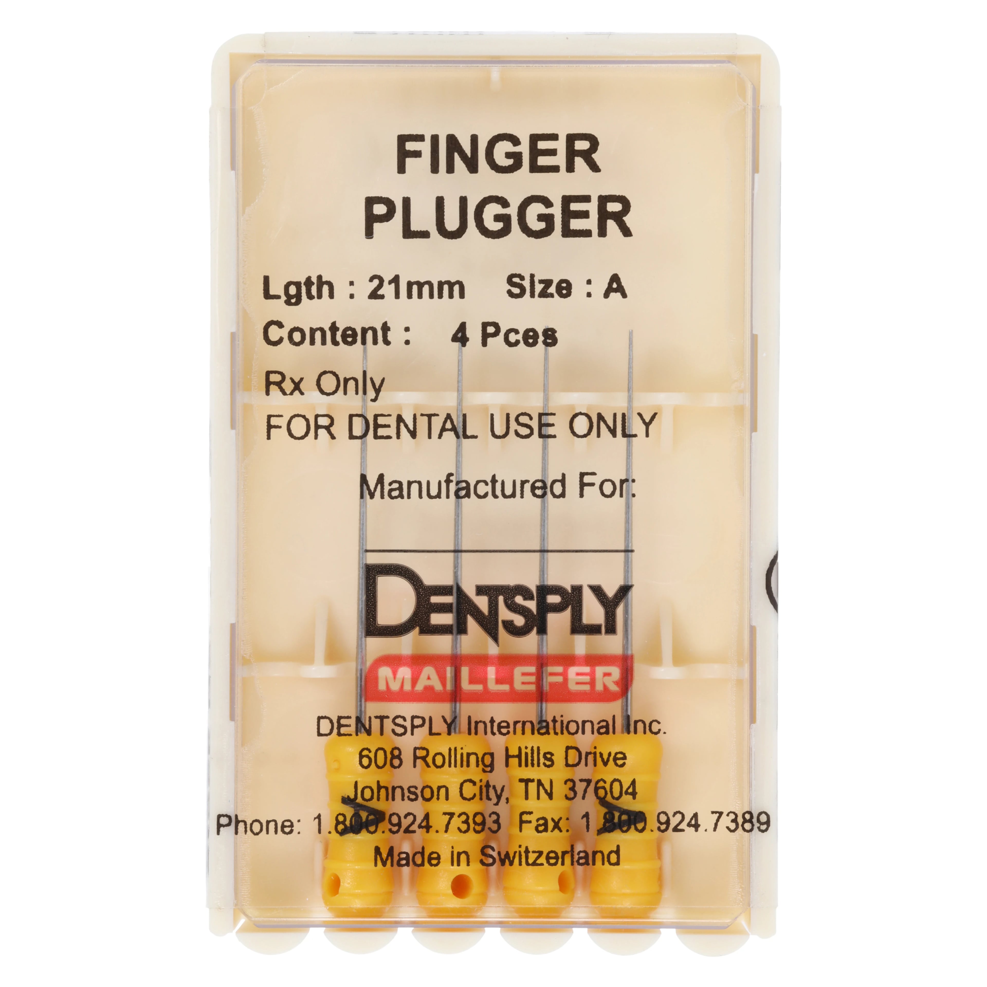 Dentsply Maillefer Finger Plugger, Size A (Yellow), Plastic Handle, 21 mm, 4/Pkg, 671700