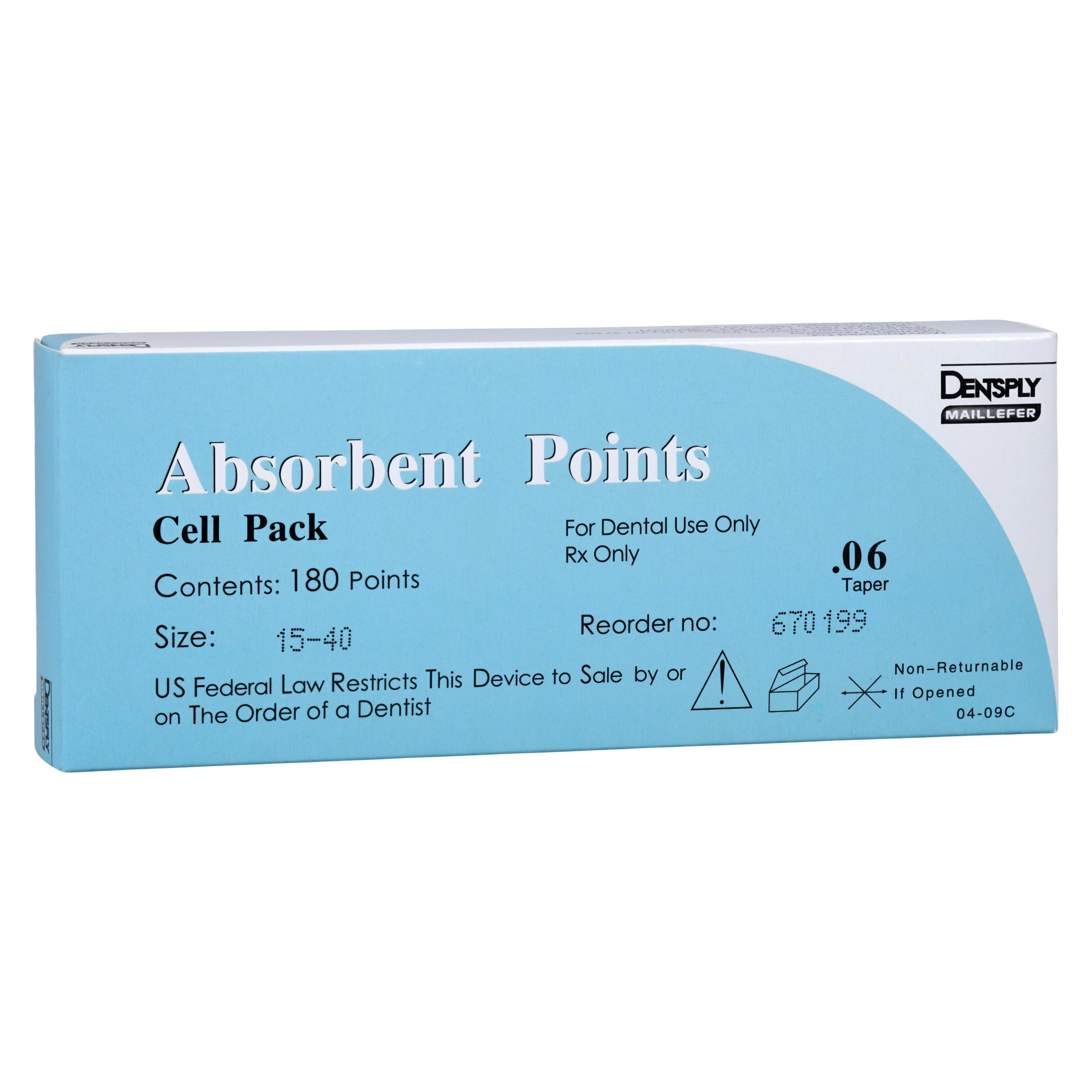 Dentsply Maillefer Absorbent Paper Points, Sterile, .06 Taper, Assorted #15-40, 180/Pack, 670199