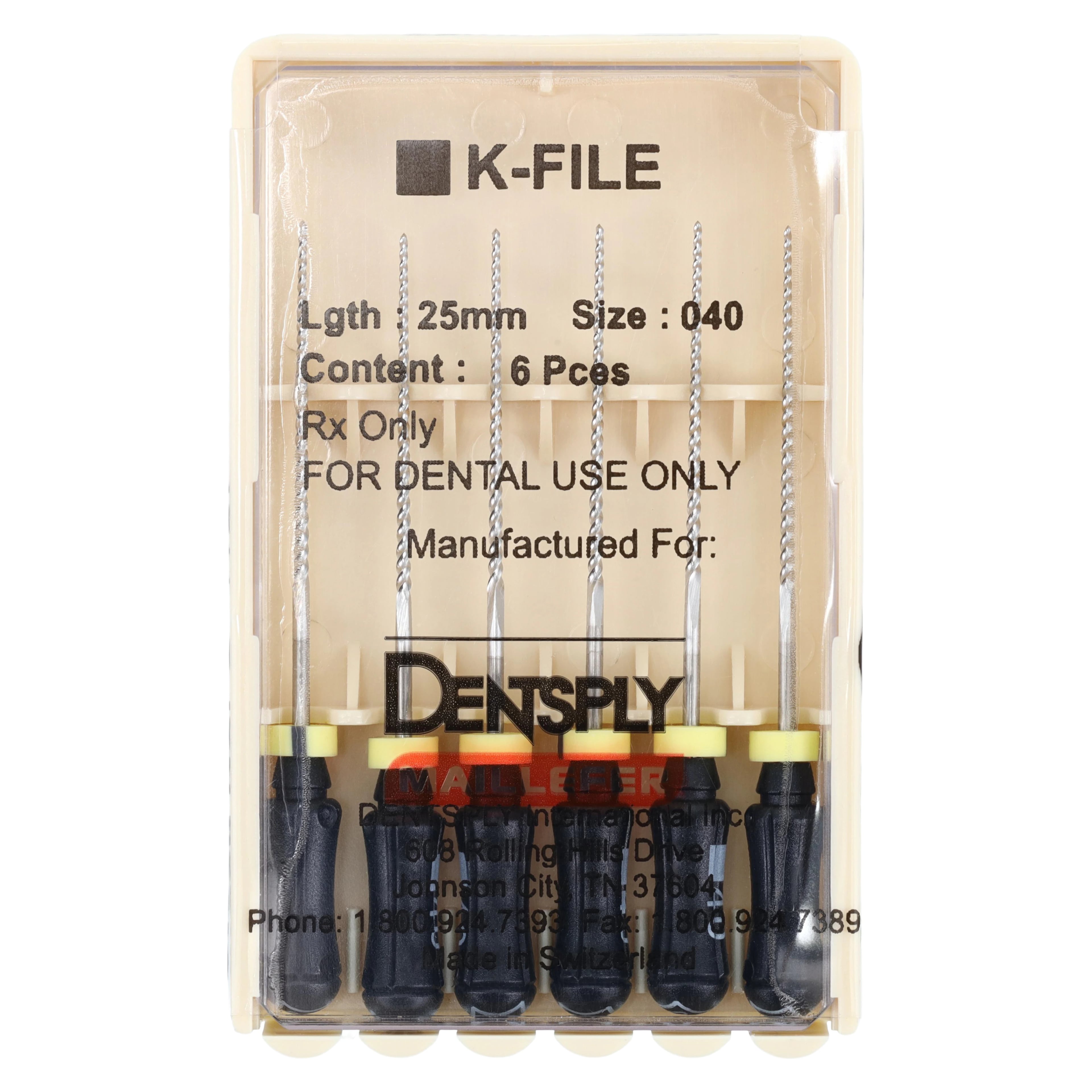 Dentsply Sirona K-File, Stainless Steel, 25 mm, Size #40, Black, 6/Pk, 671137
