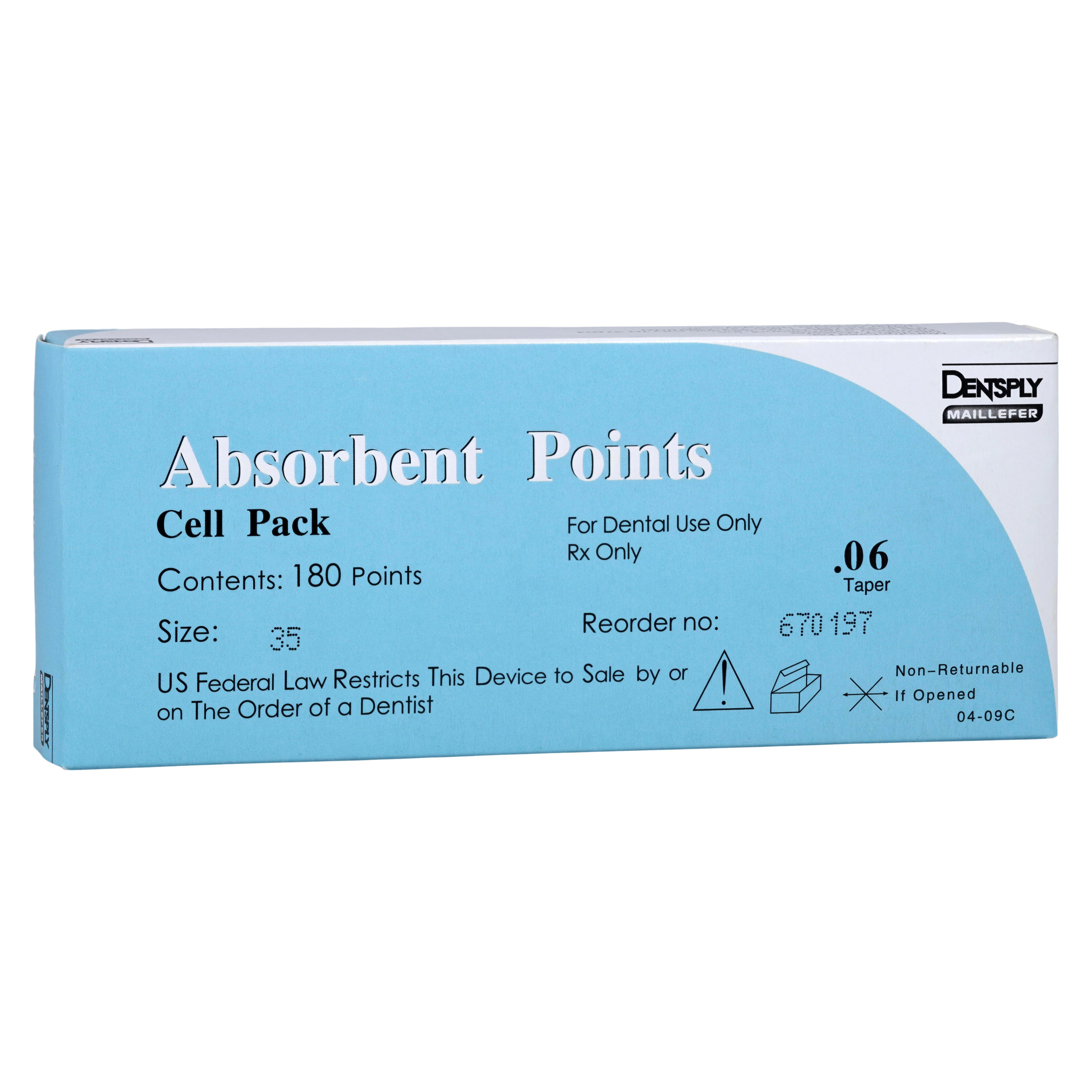 Dentsply Sirona Absorbent Paper Points, .06 Taper, #35, Green, Sterile, Cell Pack, 180/Pk, 670197