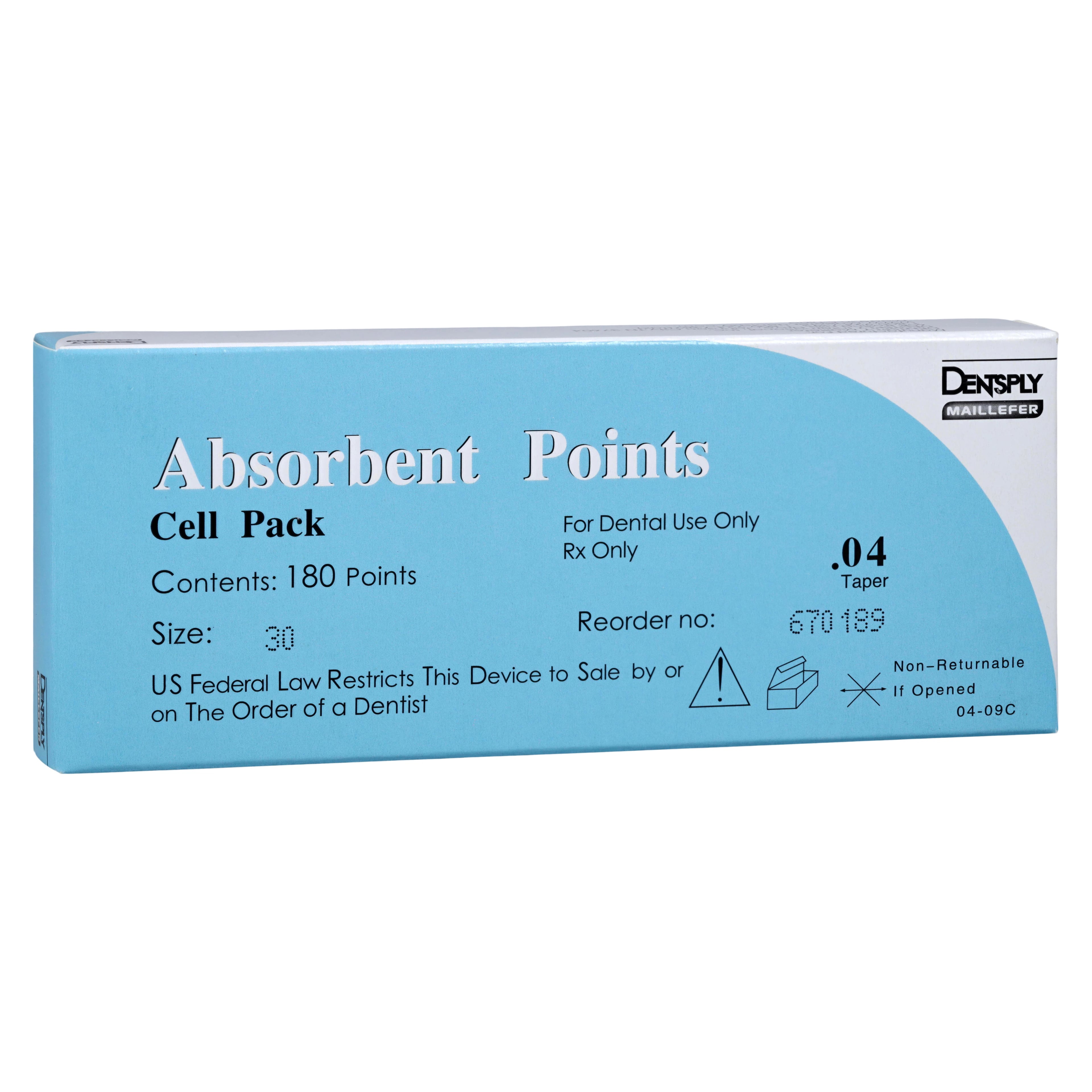 Dentsply Sirona Absorbent Paper Points, .04 Taper, #30 (Blue), Sterile, Cell Pack, 180/Pk, 670189