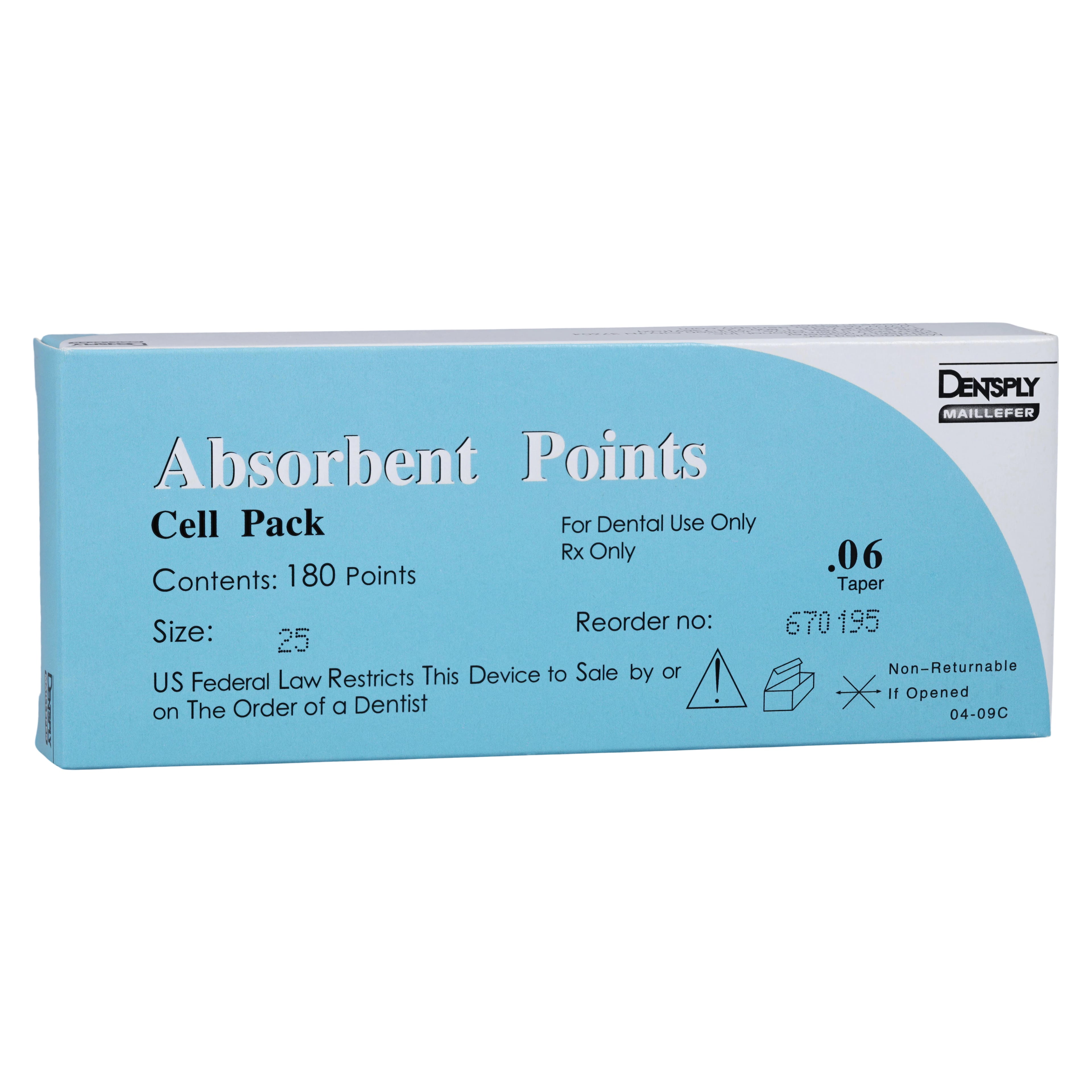 Dentsply Maillefer Absorbent Paper Points, Sterile, .06 Taper, ISO #25, Red, 180/Pack, 670195