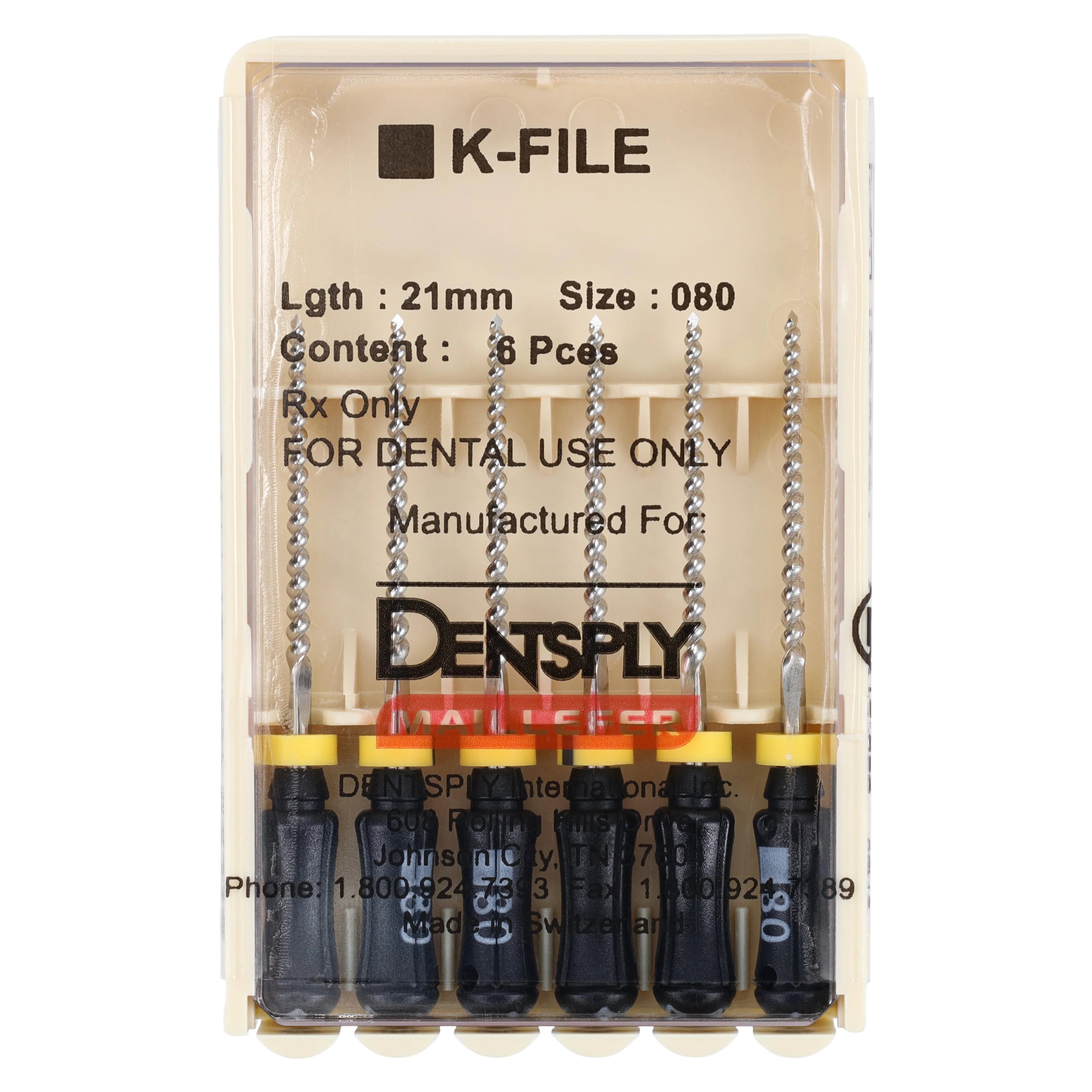Dentsply Maillefer K-File, Stainless Steel, Size #80, 21 mm, Black, 6/Pkg, 671113