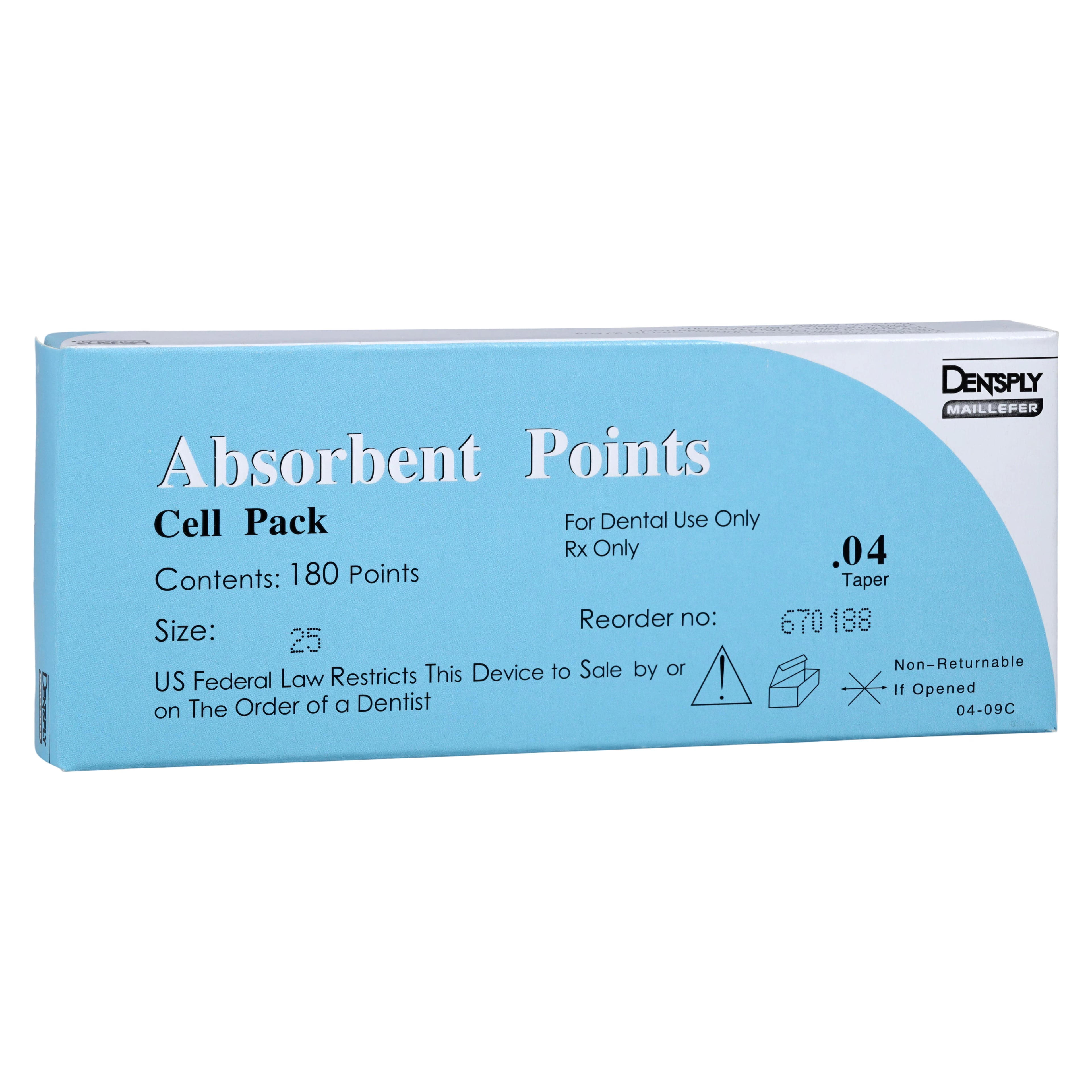 Dentsply Sirona Maillefer Absorbent Paper Points, .04 Taper, #25 (ISO 25, Red), Sterile, Cell Pack, 180/Pk, 670188
