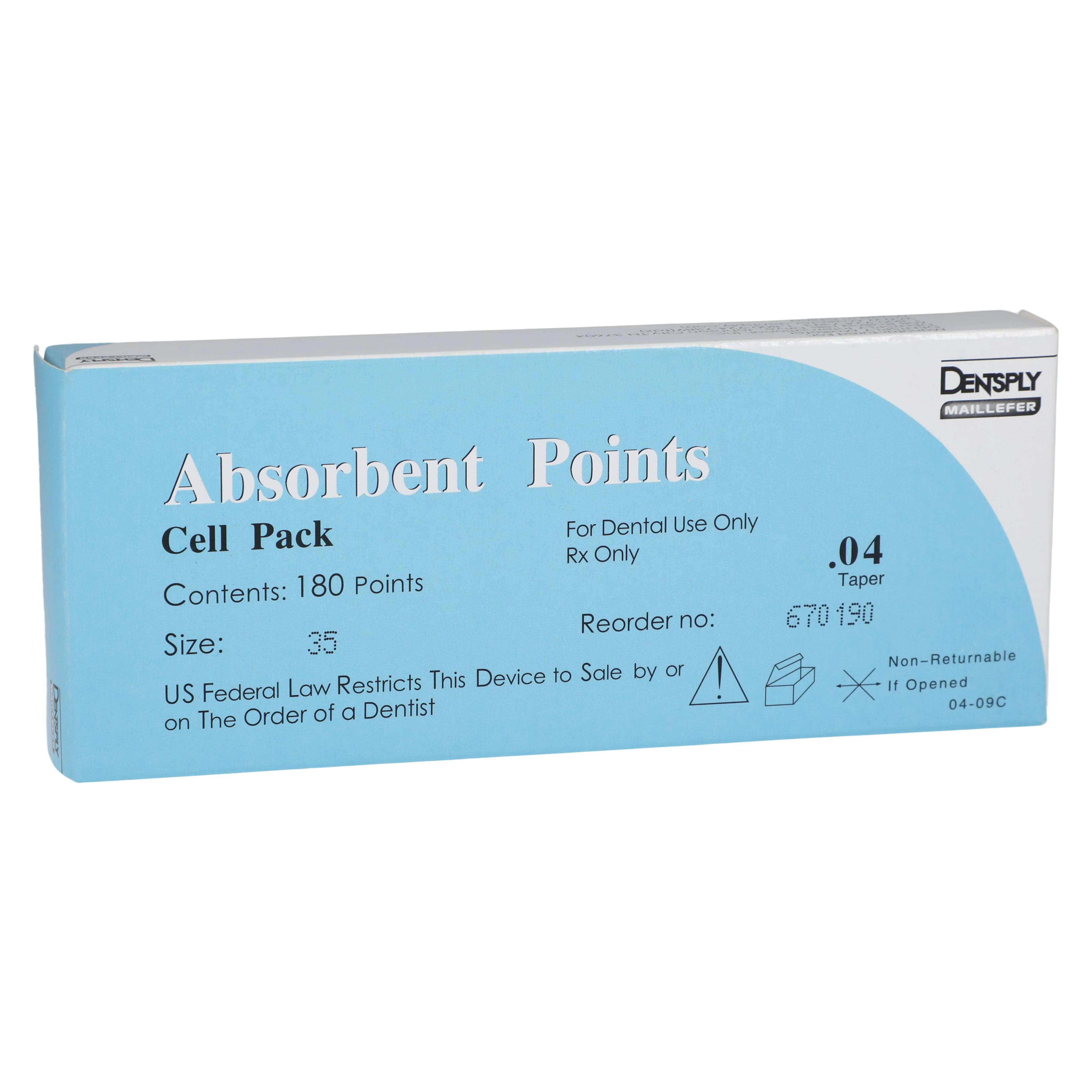 Dentsply Sirona Absorbent Paper Points, .04 Taper, #35 (Green), Sterile, Cell Pack, 180/Pk, 670190