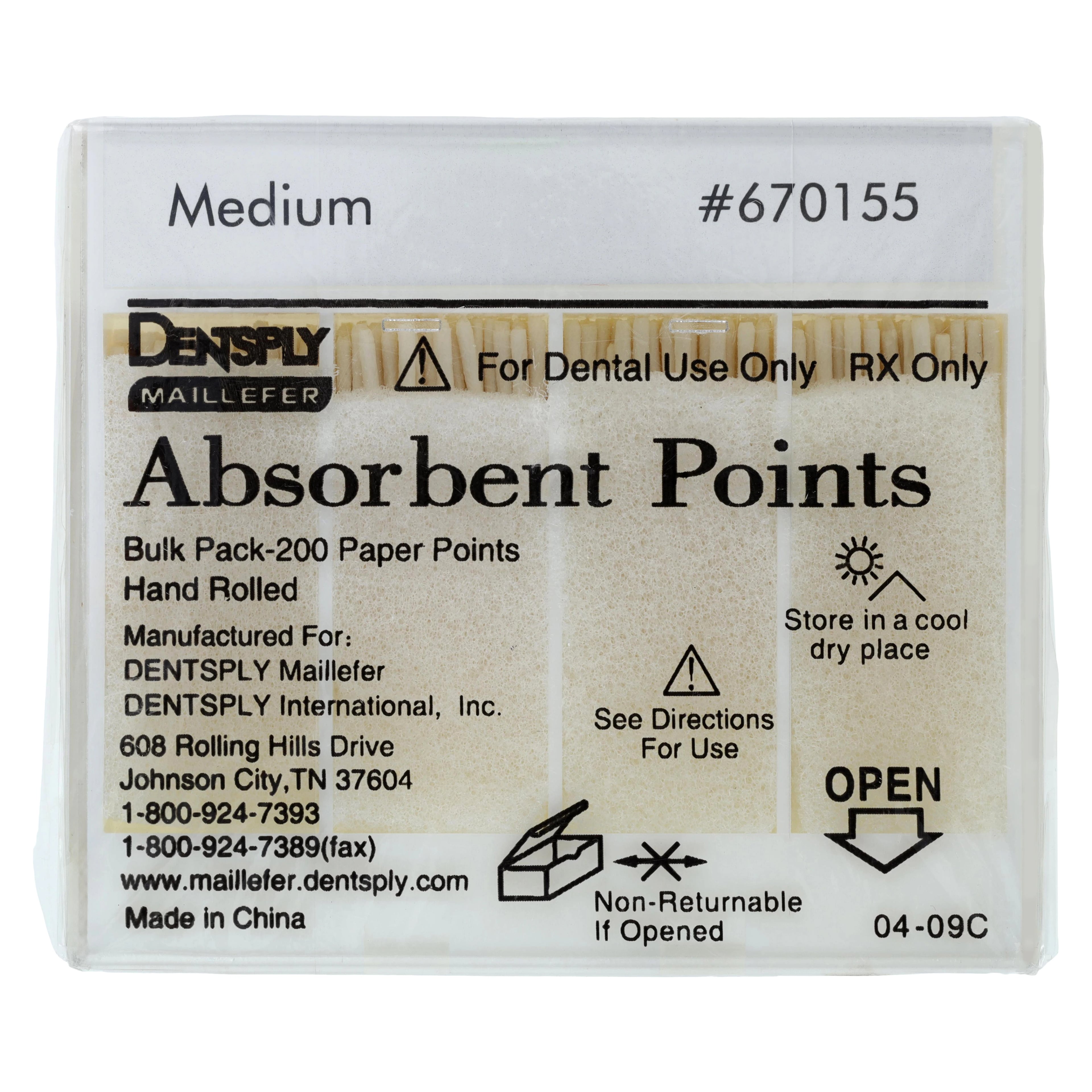 Dentsply Sirona Maillefer Absorbent Paper Points, Medium, .02 Taper, Non-Sterile, Bulk Pack, 200/Pk, 670155