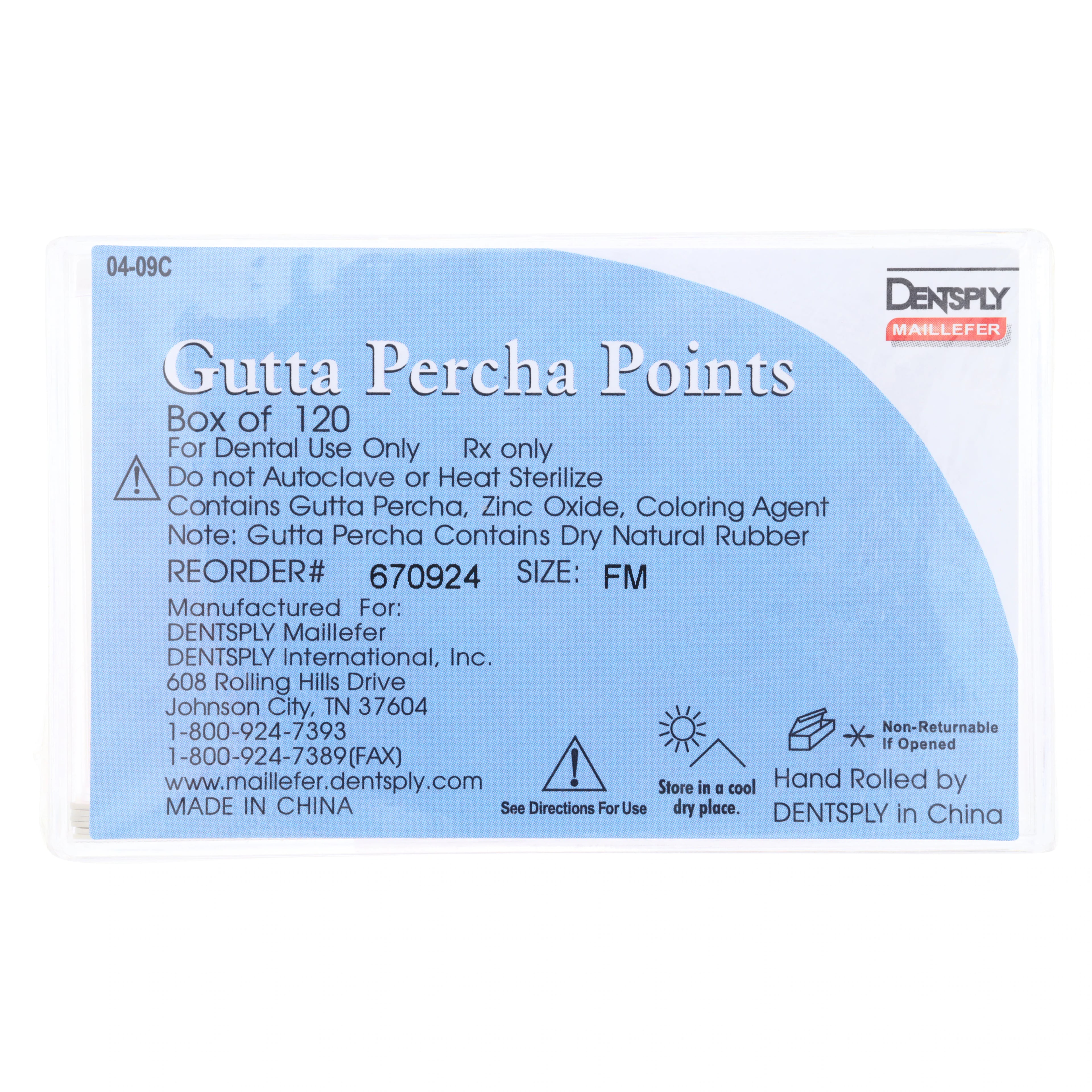 Dentsply Maillefer Gutta Percha Points, Fine-Medium, 0.02 Taper, 28mm, 120/Bx (6 Vials of 20), 670924