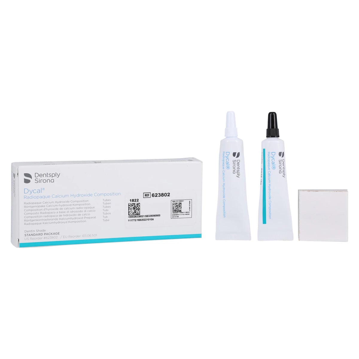Dycal Radiopaque Calcium Hydroxide Composition Standard Pack, Dentin Shade, 1 Base (13g) + 1 Catalyst (11g) Tube, 623802