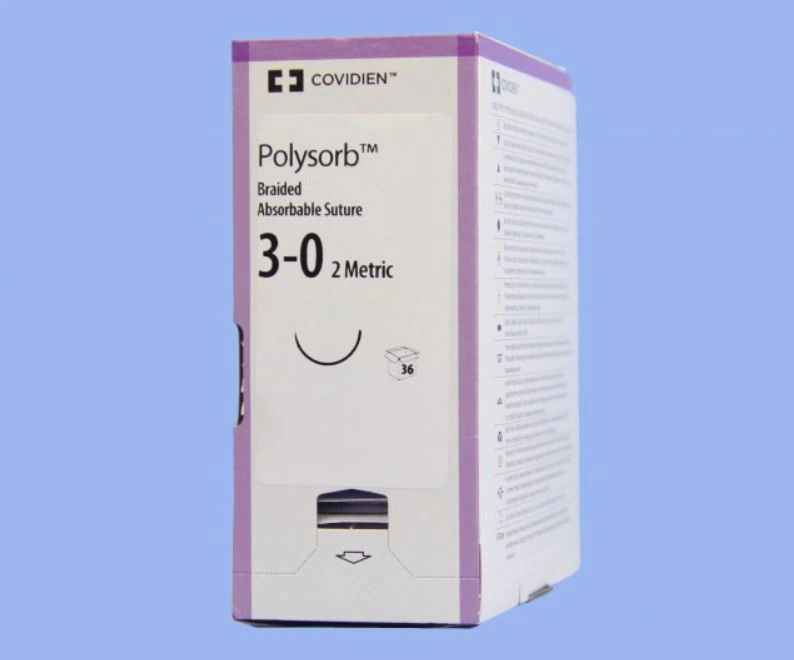 Medtronic Polysorb Suture, 3-0, 30", GS-22, Taper Point 1/2 Circle Needle 27mm, Coated, Undyed, 36/Case