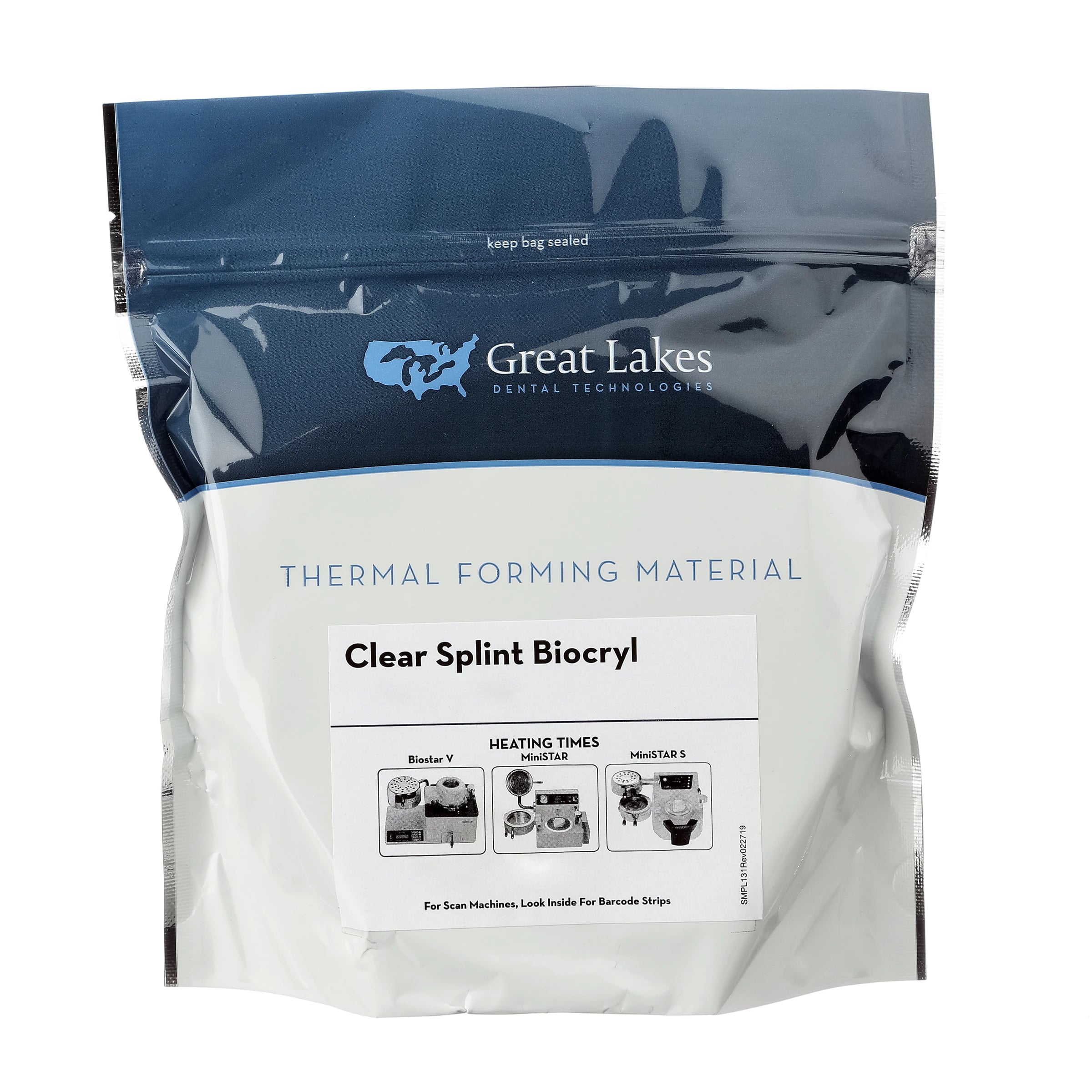 Great Lakes Splint Biocryl Vacuum-Forming Splint Material, Clear, 1mm x 125mm Square, Pack of 25