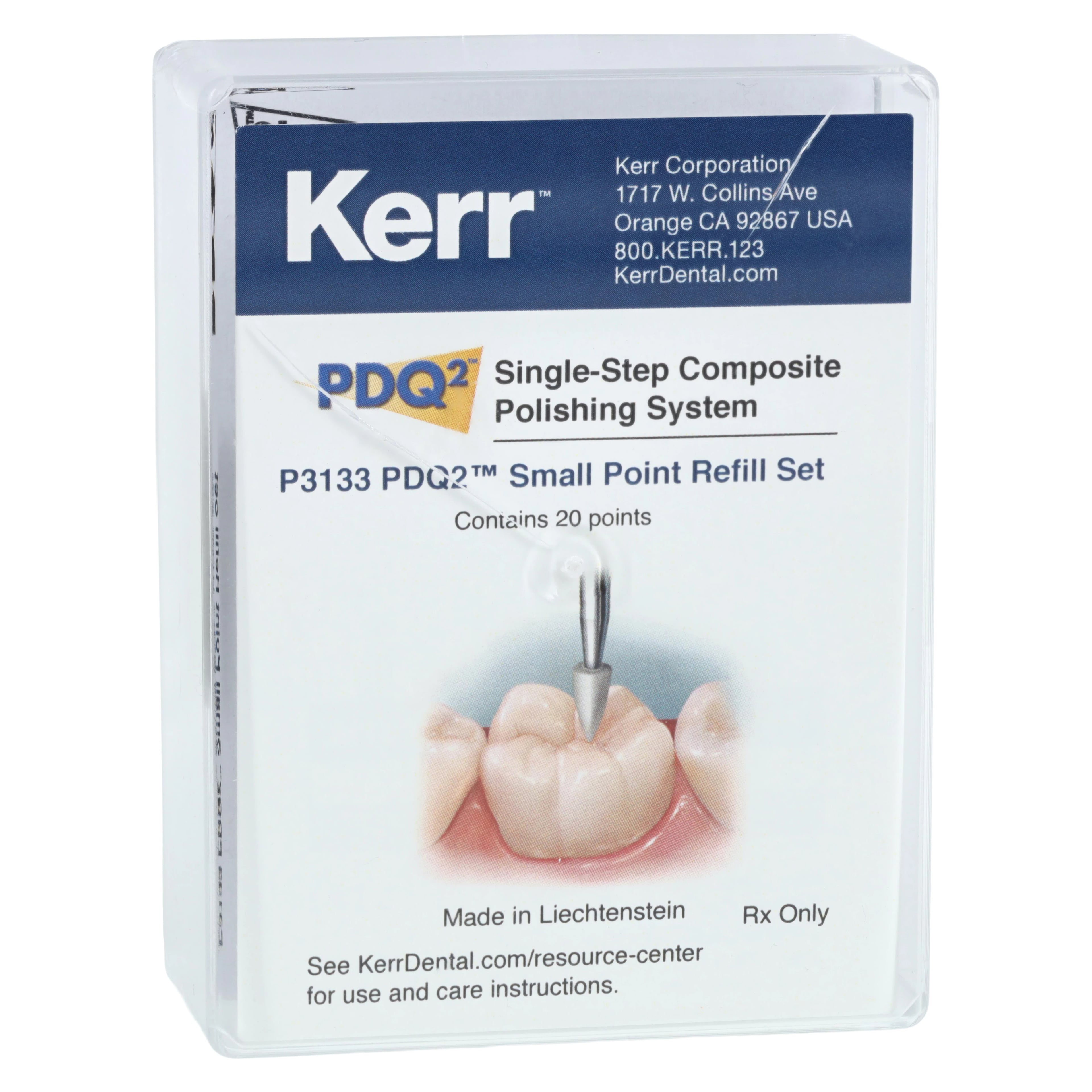 Kerr NTI PDQ2 Single-Step Composite Polisher, Small Point, White, RA Shank, 20/Pkg, P3133