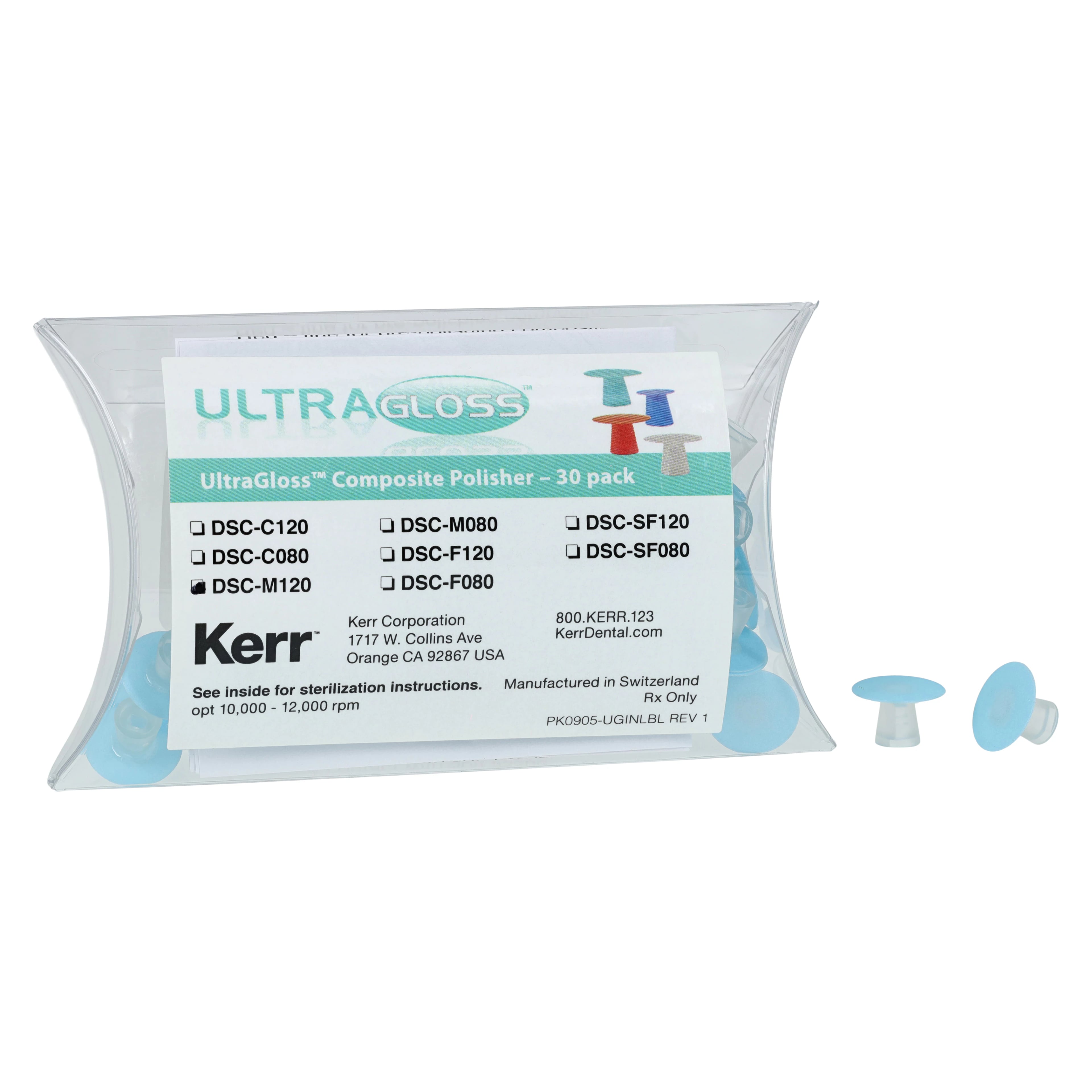 UltraGloss Composite Polishing Discs, Medium Grit, Double-Sided, Large (12 mm), Blue, 30/Pkg, DSC-M120