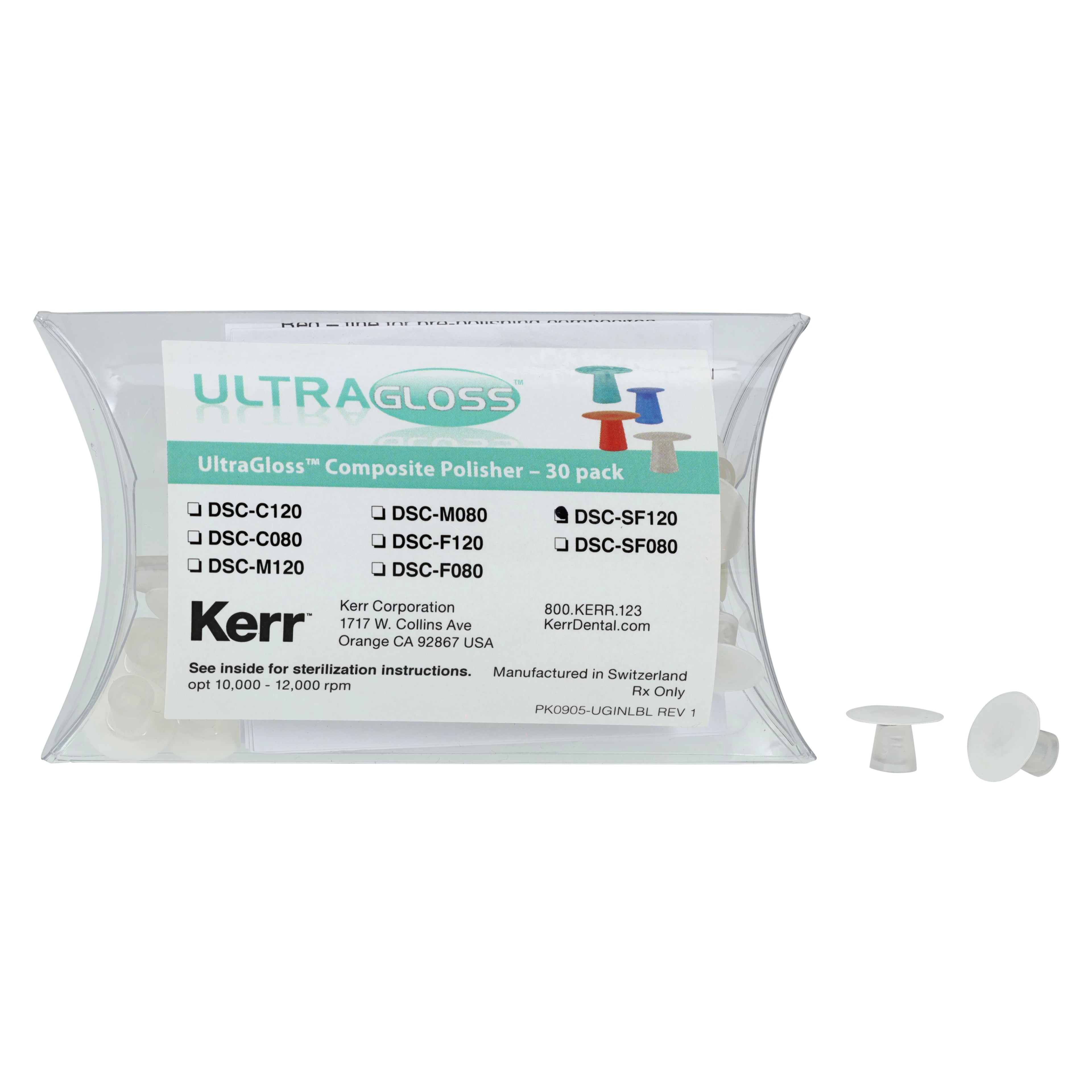 UltraGloss Composite Polishing Discs, Super Fine, Double-Sided, Large (12mm), Clear/White, 30/Pkg, DSC-SF120