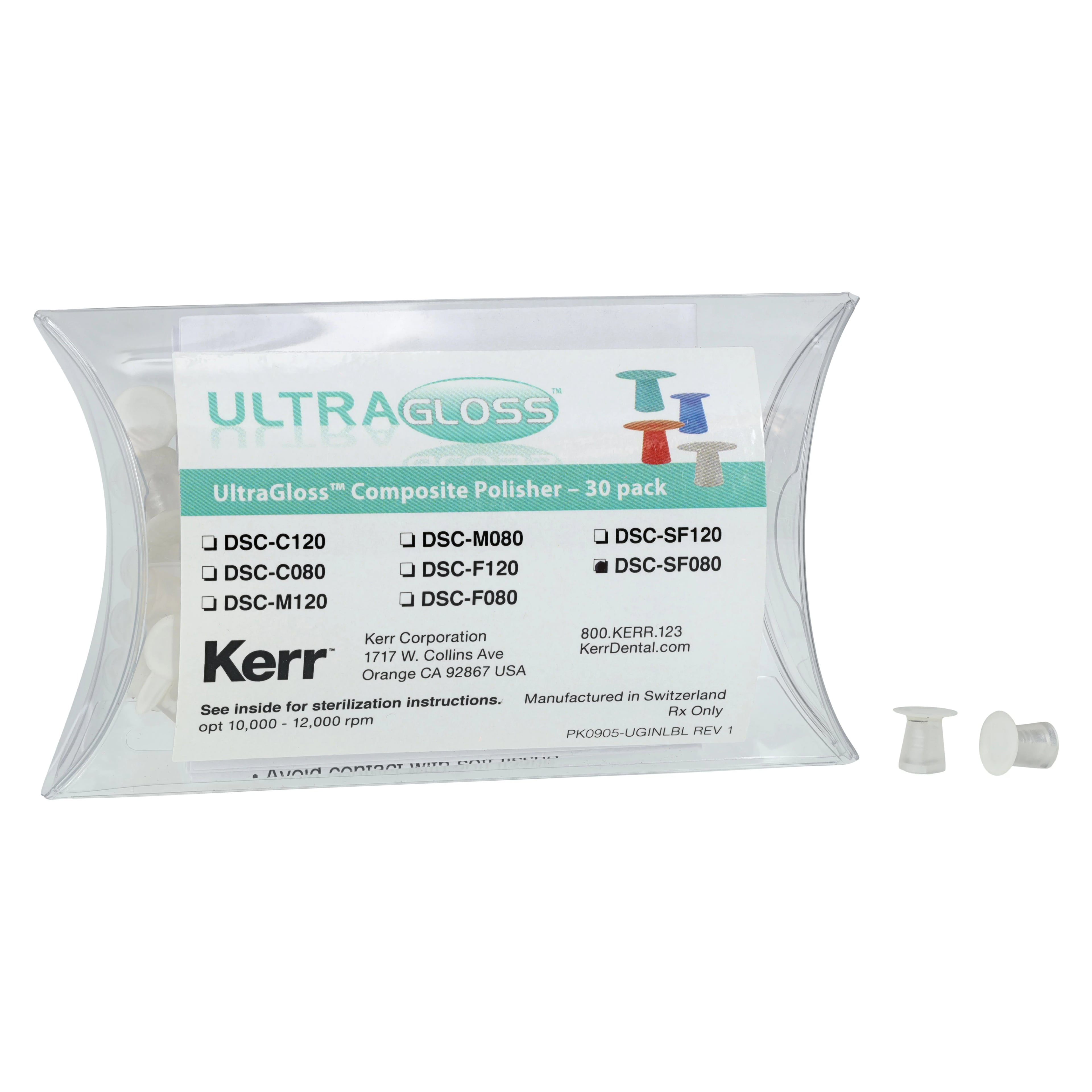 Kerr UltraGloss Composite Polishing Discs, Super-Fine, Small (8mm), Clear, Double-Sided, 30/Pk, DSC-SF080