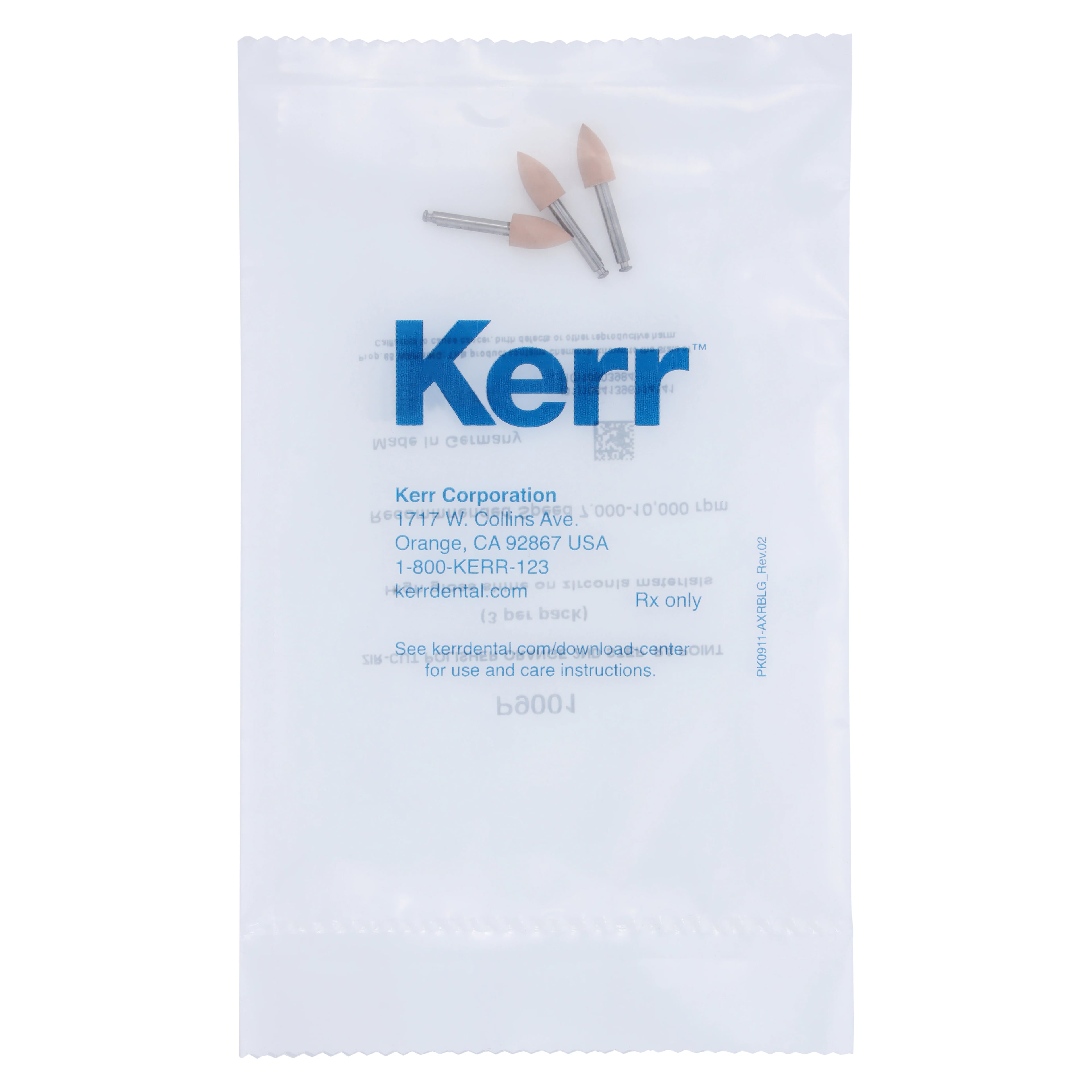 Kerr Zir-Cut High-Shine Zirconia Polisher, RA Flame Orange Point, 3/Pk, P9001