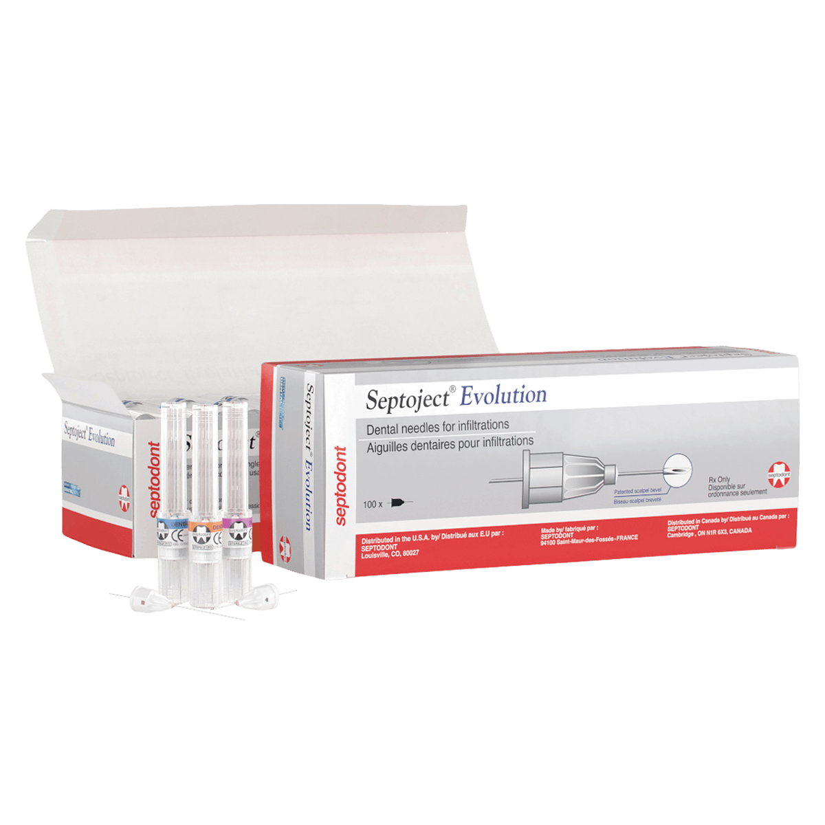 Septoject Evolution Dental Needle, 30 Gauge Short 25 mm, Sterile, Single-Use, Plastic Hub, Blue, 100/Box, 01N1630