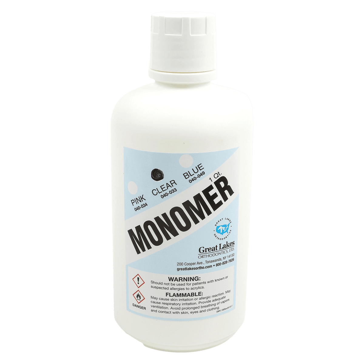 Great Lakes Dental Tech Clear Monomer, 1 Quart Bottle