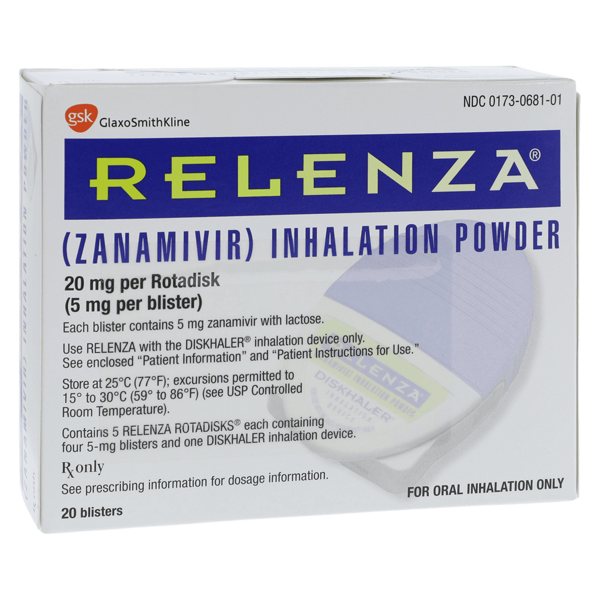 Relenza w/Diskhaler 5X4 Inhalation Powder 5mg Blister Pack, 01KT0J0314PHV29Q2TX7EKFE36