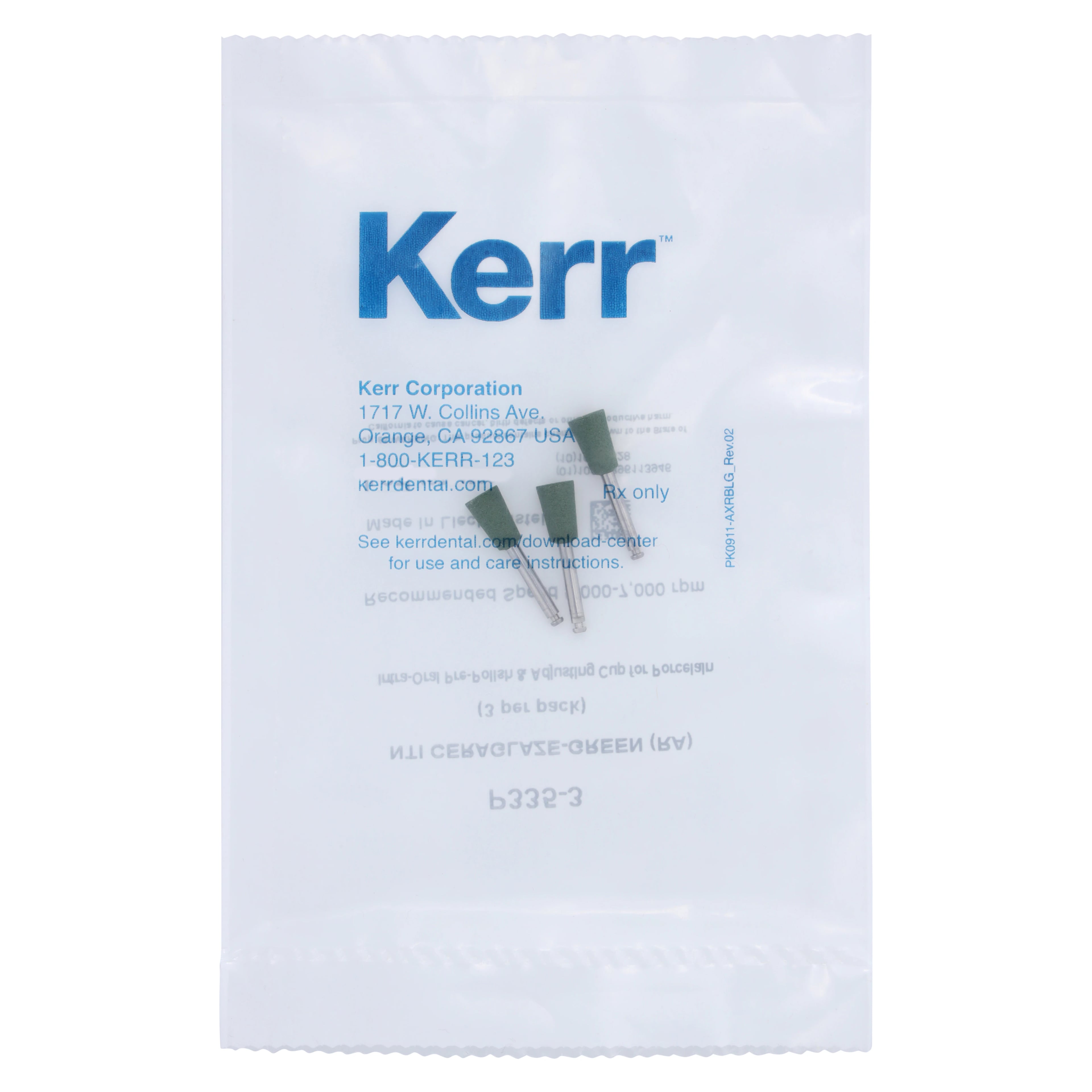 Kerr NTI CeraGlaze Polishing System, Coarse Green Pre-Polishing Inverted Cone, RA/Latch Shank, 3/Pk, P335-3