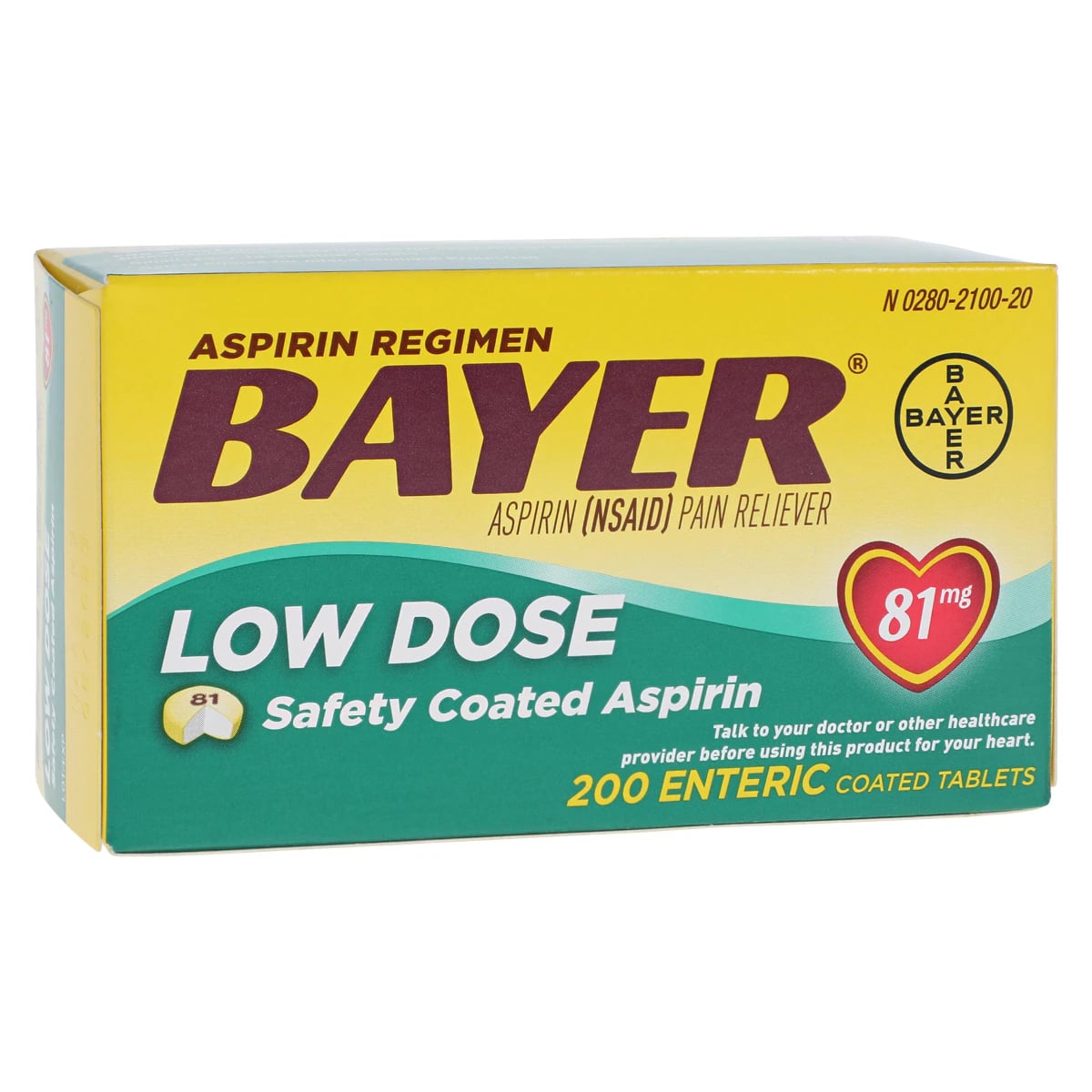 Bayer Low Dose Aspirin 81mg Tablets, NSAID Pain Reliever, 200 Count Bottle