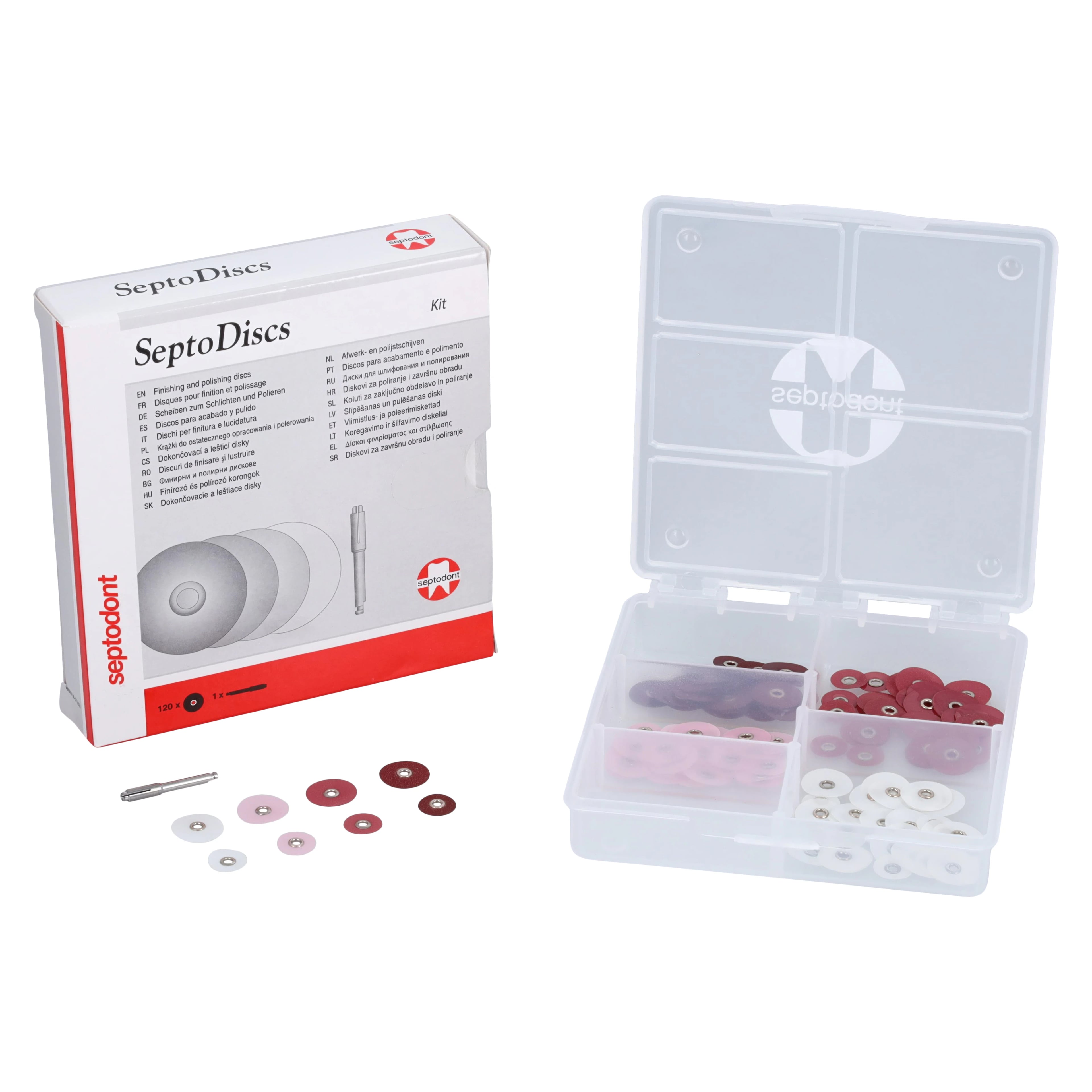Septodont SeptoDiscs Finishing and Polishing Discs Kit, 120 Assorted 1/2" Abrasive Discs + 1 Pop-On Mandrel, 01C4001