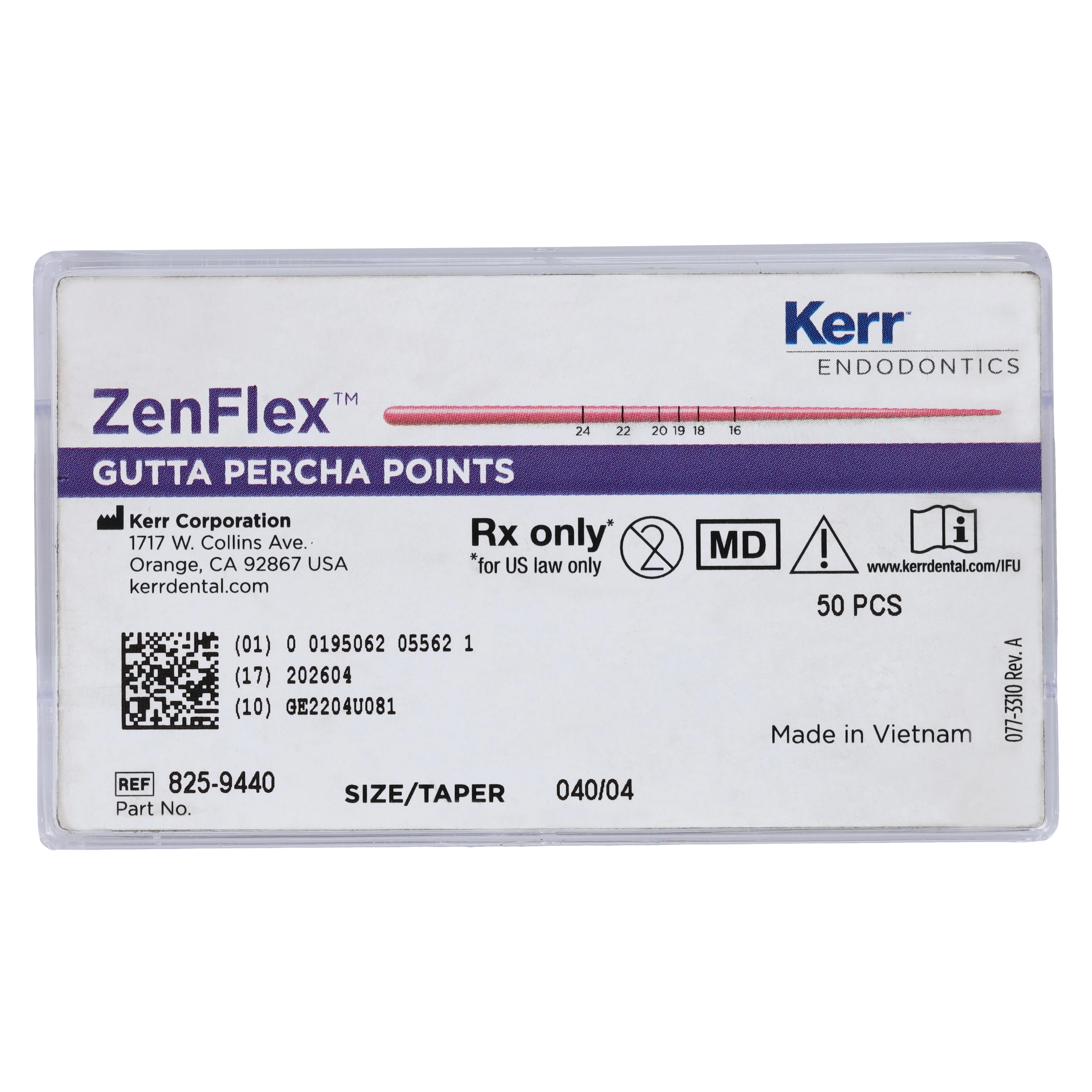 ZenFlex Gutta Percha Points, .04 Taper, Size 40 (ISO 0.40), Black, 50/Pack, 825-9440