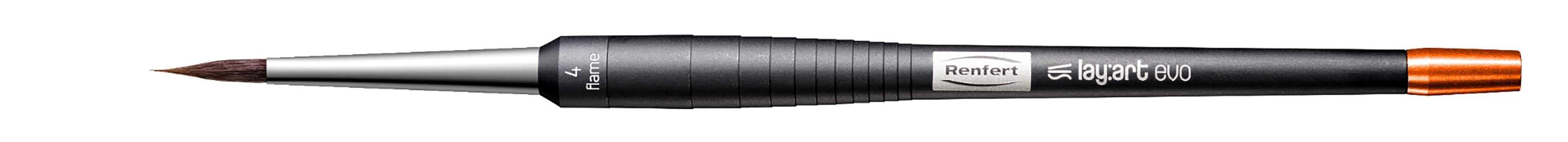 Renfert lay:art evo Synthetic Ceramist Brush, Flame Shape, Size 4, Standard Handle, 1/Pkg