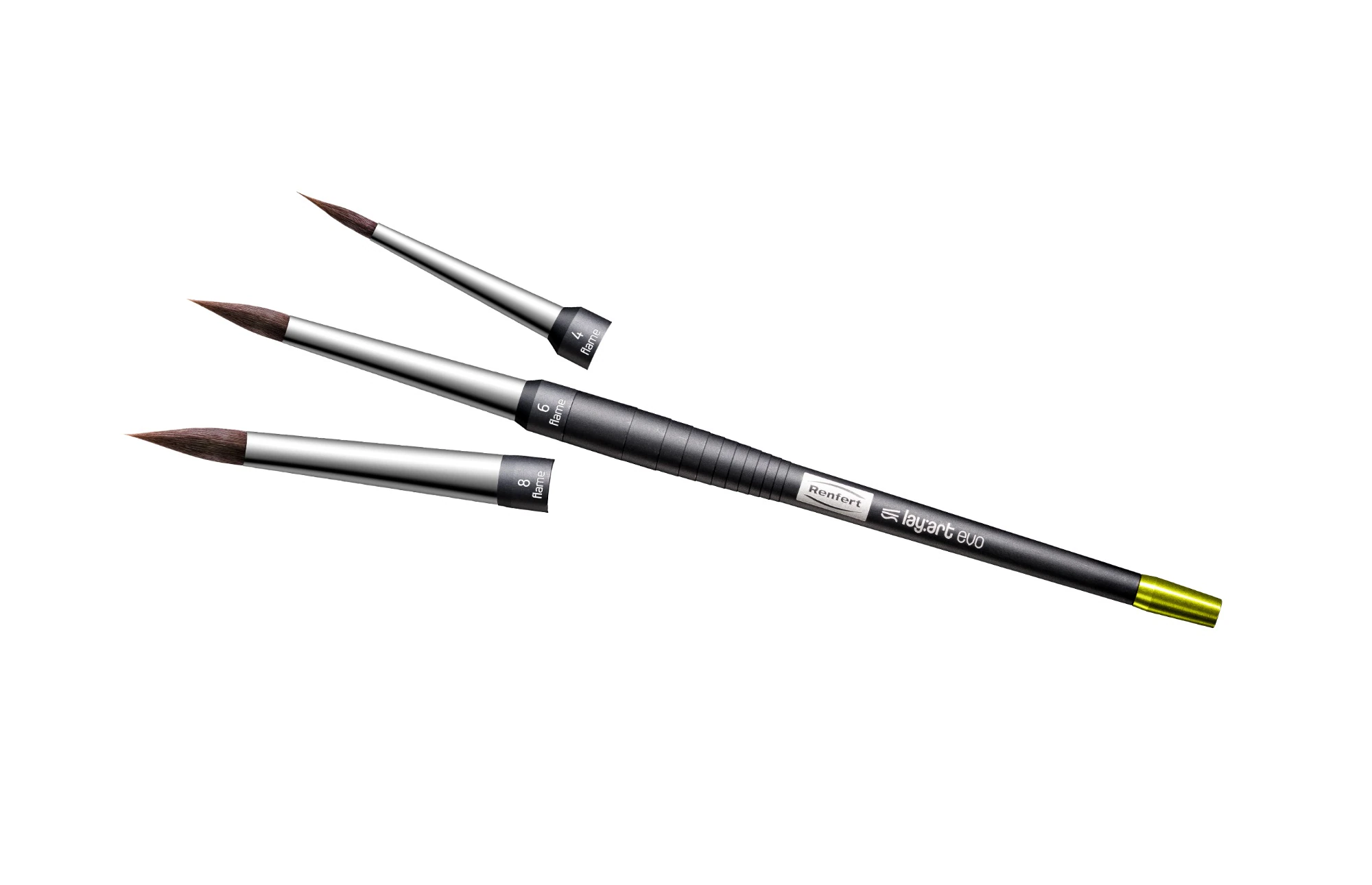 Renfert lay:art evo Build Up Set, Standard Handle with Flame Brush Tips Sizes 4, 6, 8