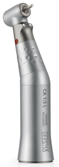 Bien Air Micro-Series Contra Angle 1:5 L High-Speed Air Handpiece, Autochuck Push Button, Multi-Strand Optical Glass Light, 1600690-001