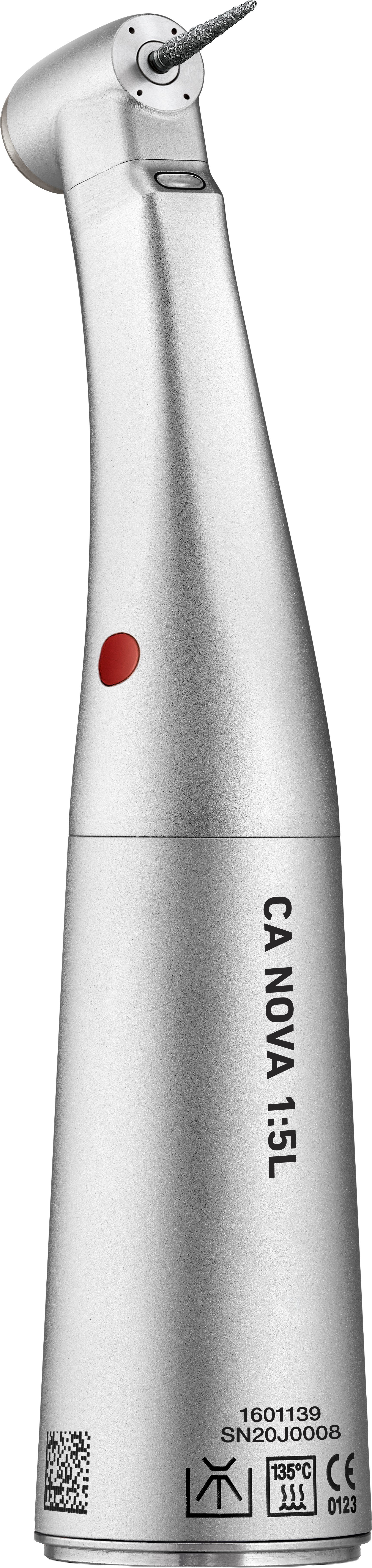 Bien-Air CA Nova 1:5L High Speed Electric Contra Angle Handpiece, Push-Button Autochuck, with Light, Quadruple Spray, Stainless Steel, Each