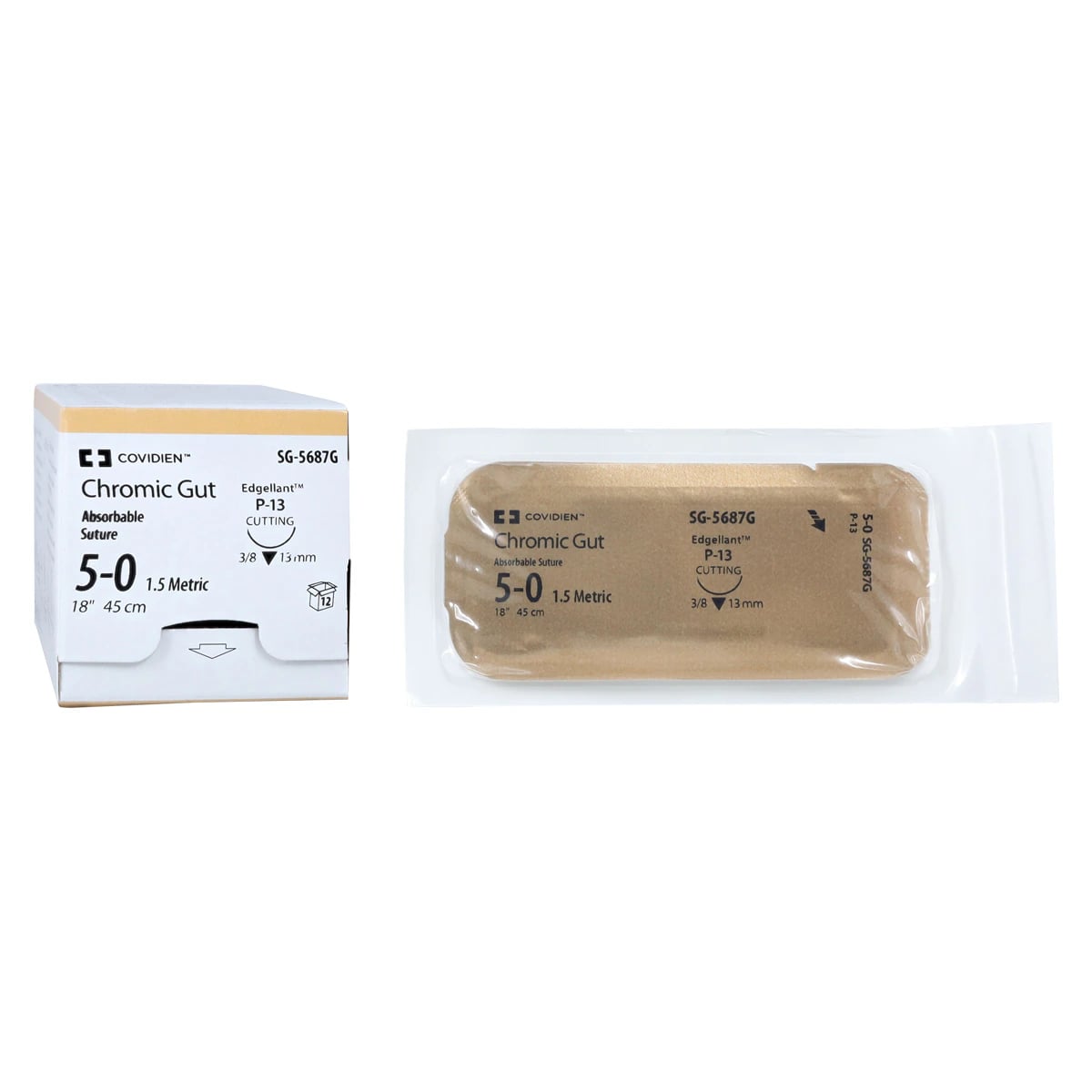Surgigut Suture Chromic Gut Monofilament 5-0, 18", P-13 Premium Reverse Cutting, 3/8 Circle Needle 13mm, Undyed, 12/Case