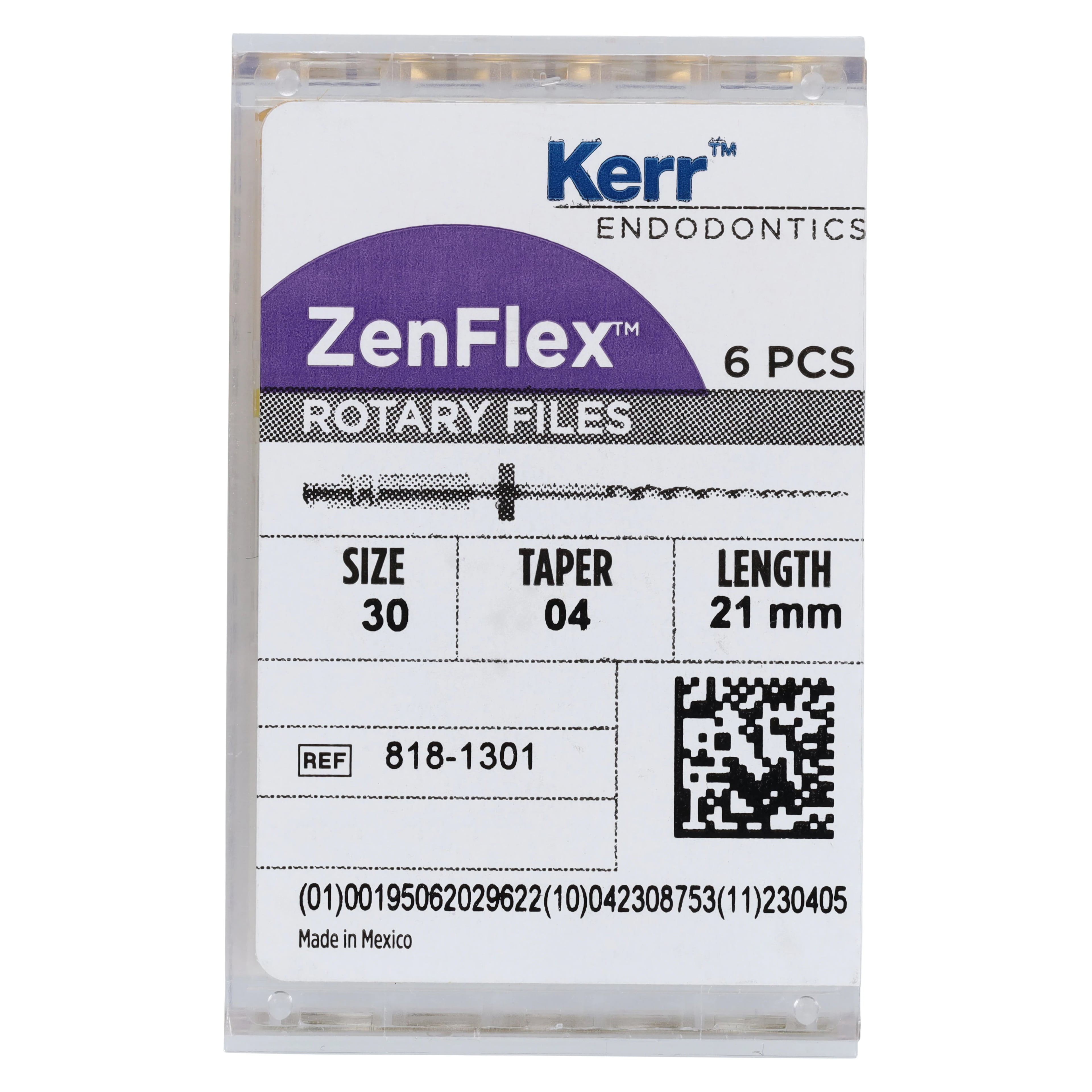 ZenFlex NiTi Rotary Shaping File, .30/.04/21mm, Non-Sterile, 6/Pk, 818-1301